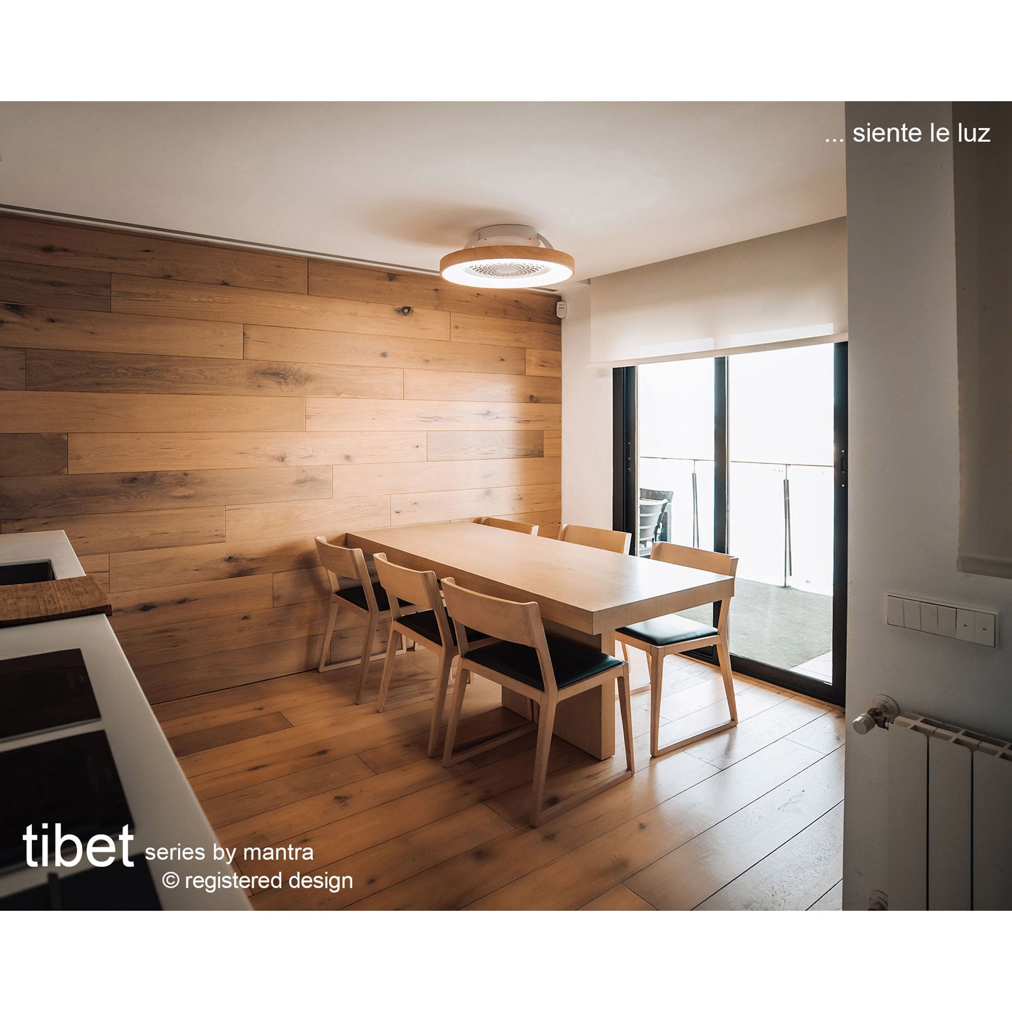 Mantra Tibet 70W LED Dimmable Ceiling Light & Fan, Remote, APP ,  Voice Controlled, Wood Effect