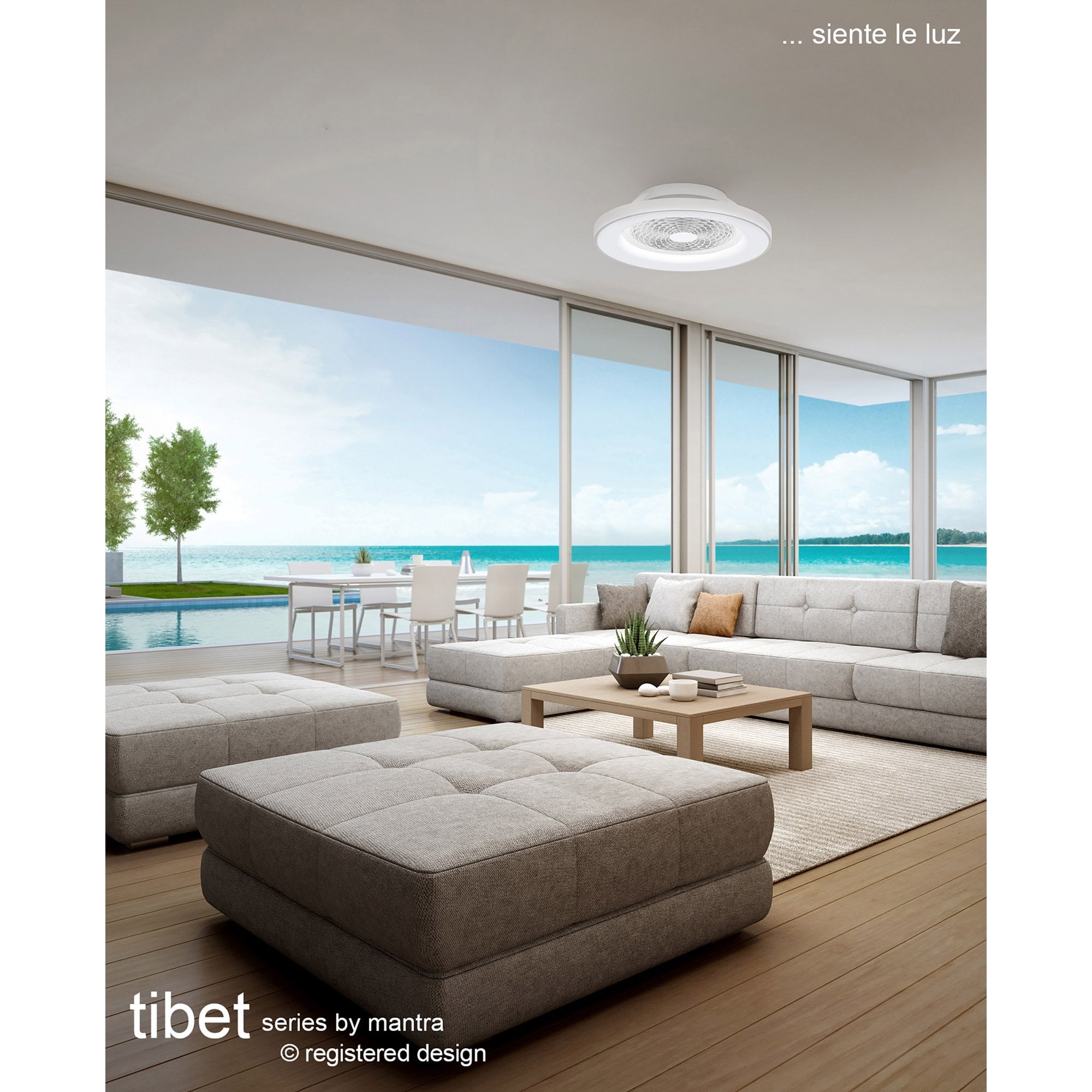 Mantra Tibet 70W LED Dimmable Ceiling Light & Fan, Remote, APP ,  Voice Controlled, Wood Effect, Black