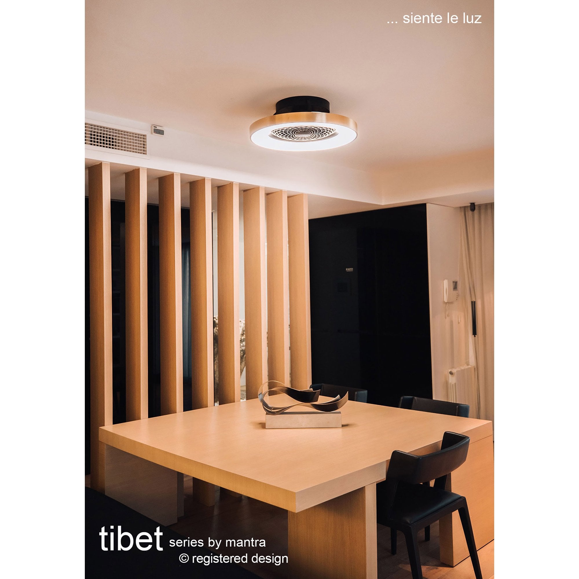 Mantra Tibet 70W LED Dimmable Ceiling Light & Fan, Remote, APP ,  Voice Controlled, Wood Effect, Black