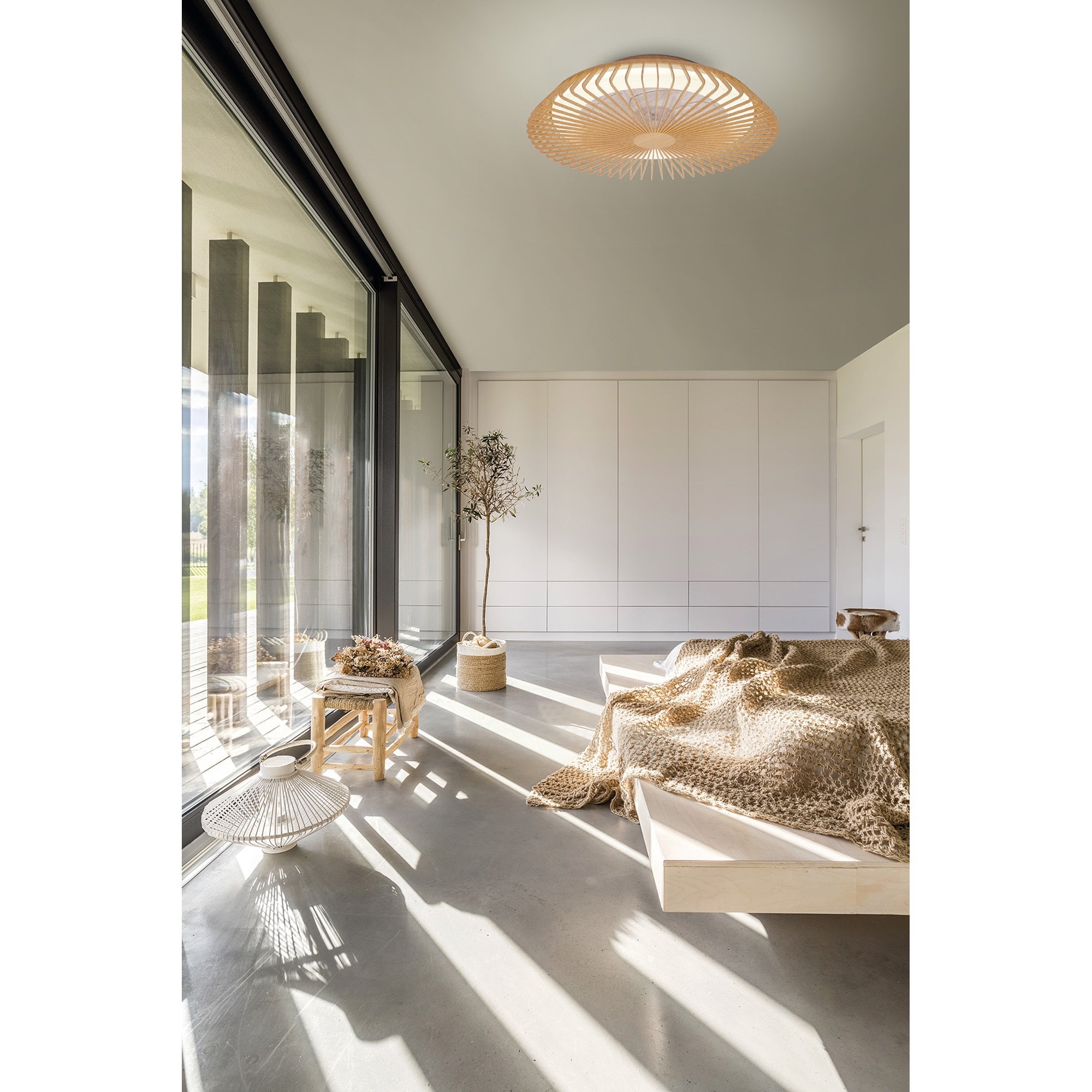 Mantra Himalaya 70W LED Dimmable Ceiling Light & Fan, Remote, APP ,  Voice Controlled, Wood Effect
