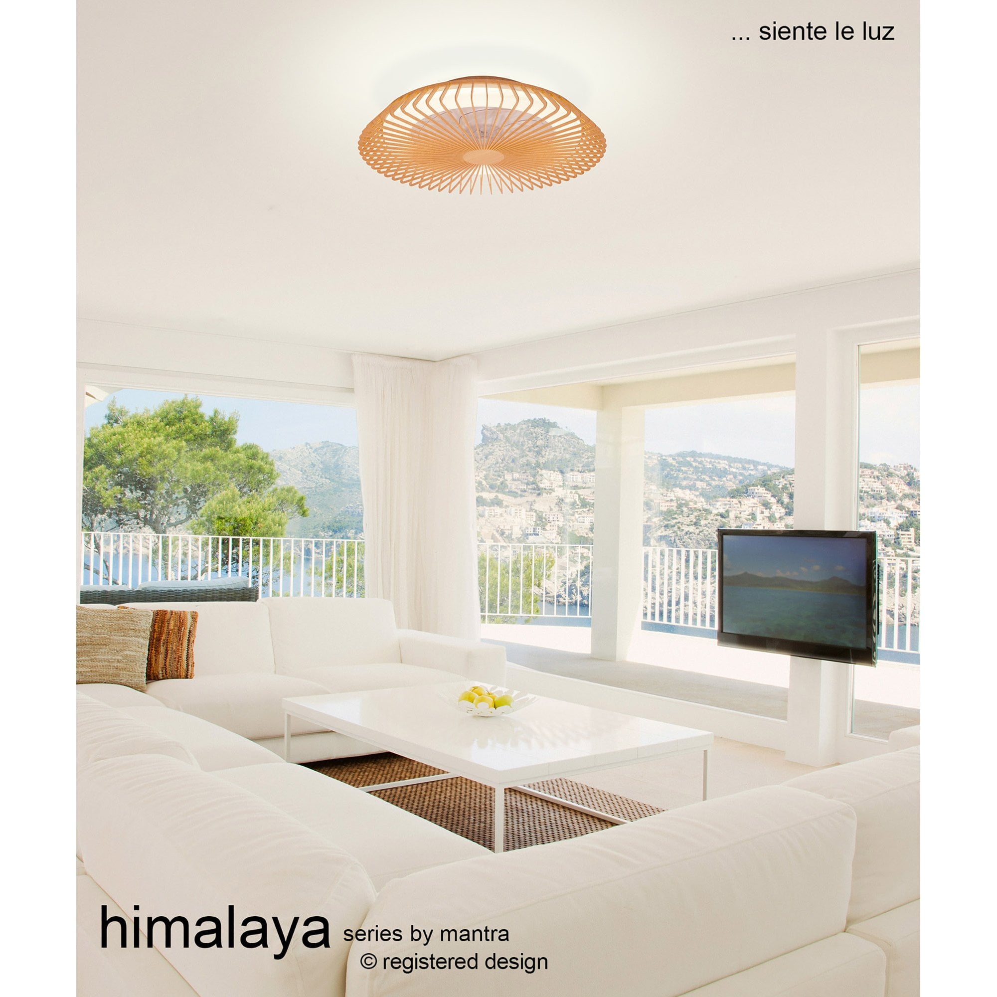 Mantra Himalaya 70W LED Dimmable Ceiling Light & Fan, Remote, APP ,  Voice Controlled, Wood Effect