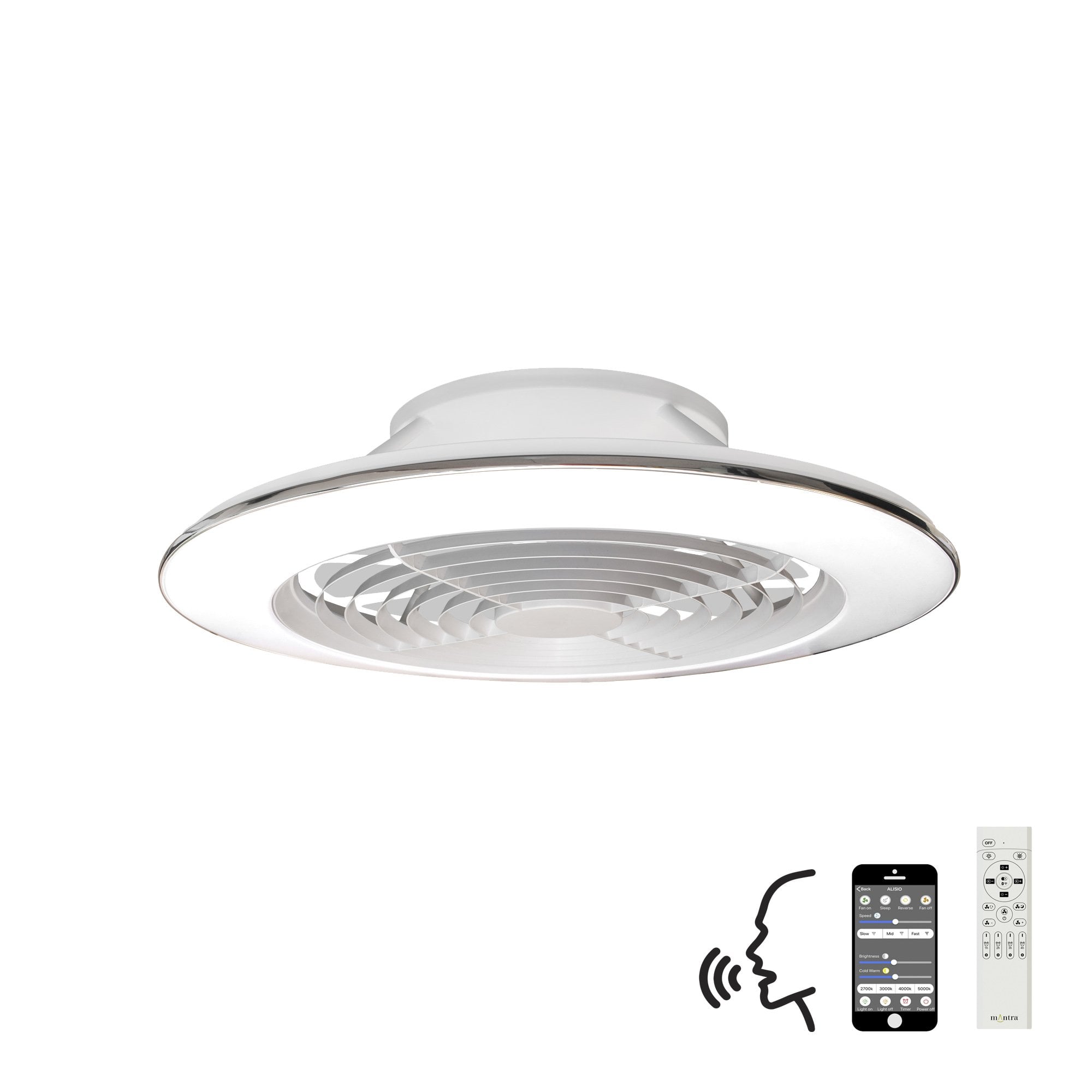 Mantra Alisio XL 95W LED Dimmable Ceiling Light & Fan, Remote, APP ,  Voice Controlled, White