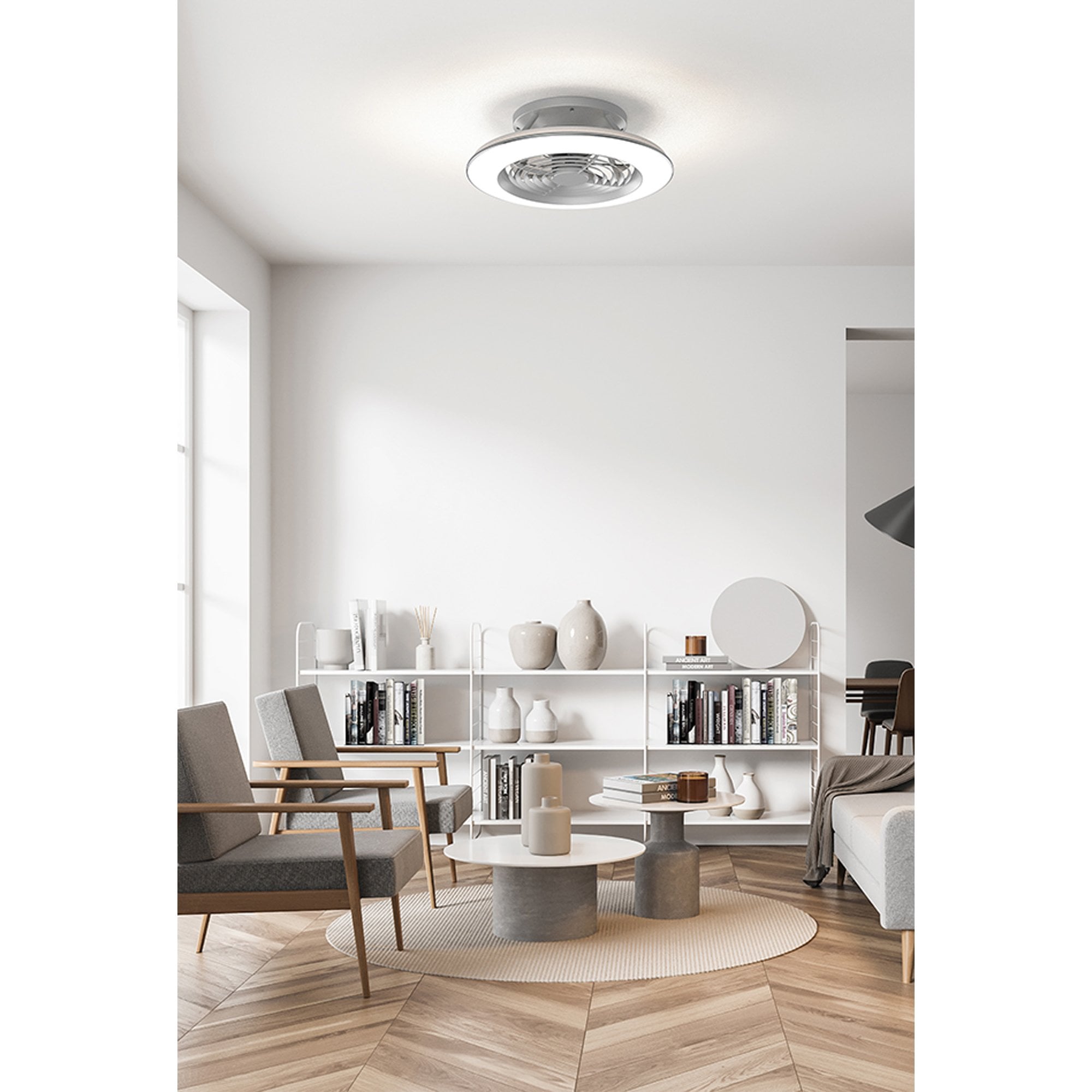 Mantra Alisio Mini 70W LED Dimmable Ceiling Light & Fan, Remote Controlled, Silver