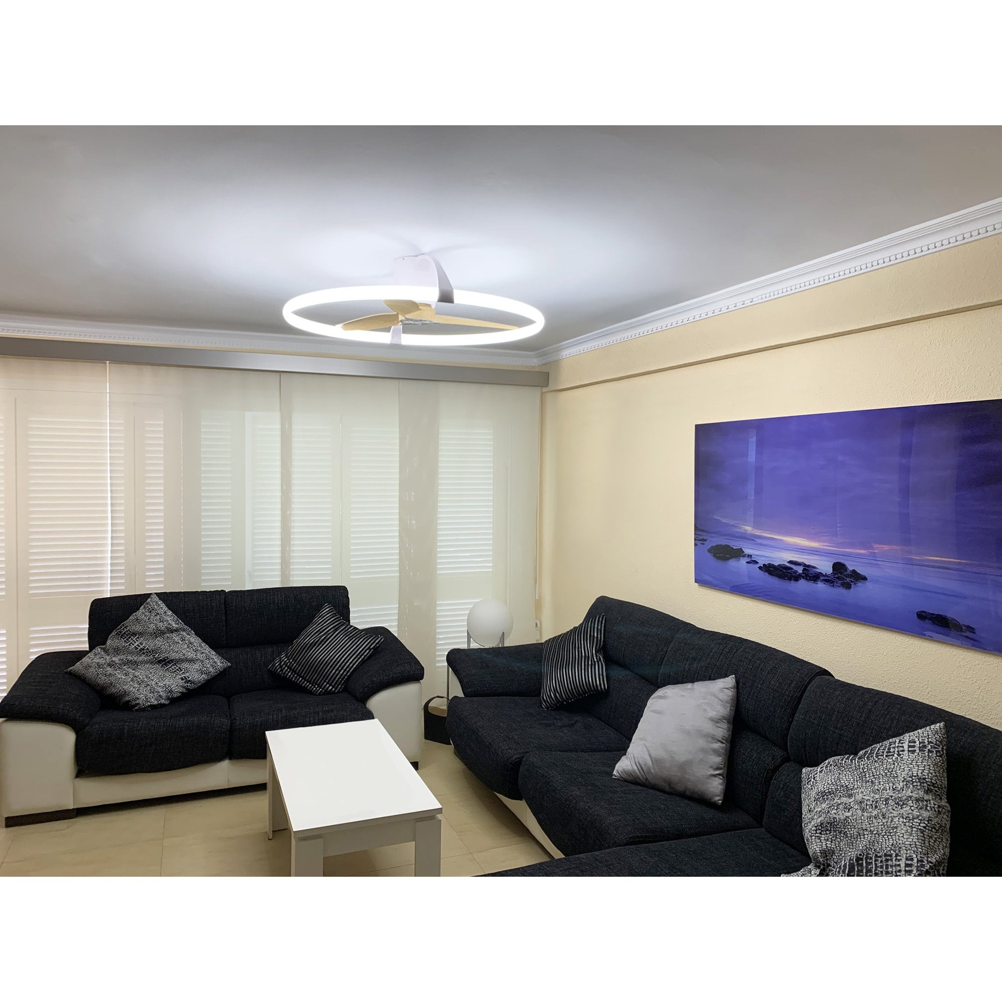 Mantra Nepal 75W LED Dimmable Ceiling Light & Fan, Remote, APP, Voice Controlled - White & Wood Effect