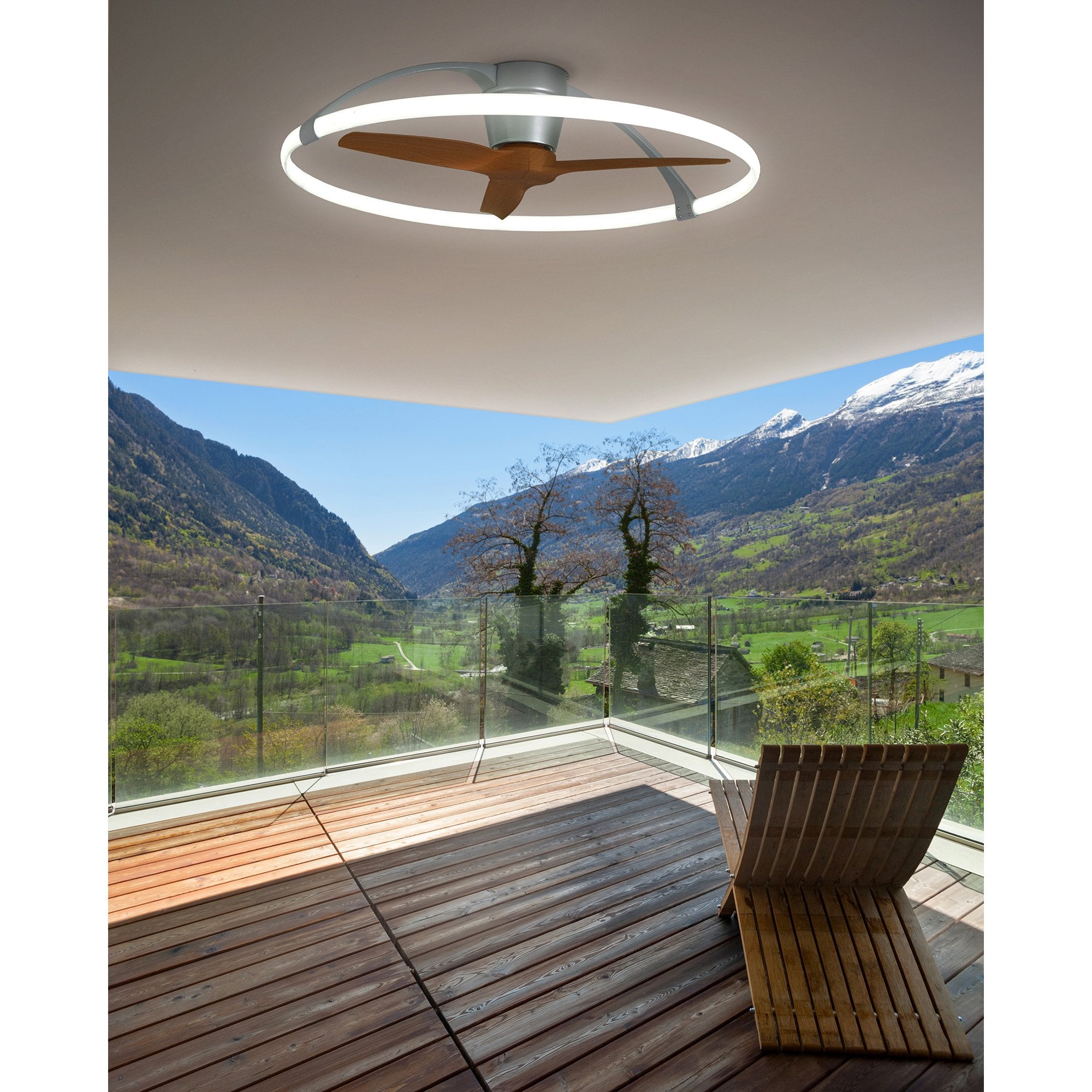 Mantra Nepal 75W LED Dimmable Ceiling Light & Fan, Remote, APP, Voice Controlled - White & Wood Effect