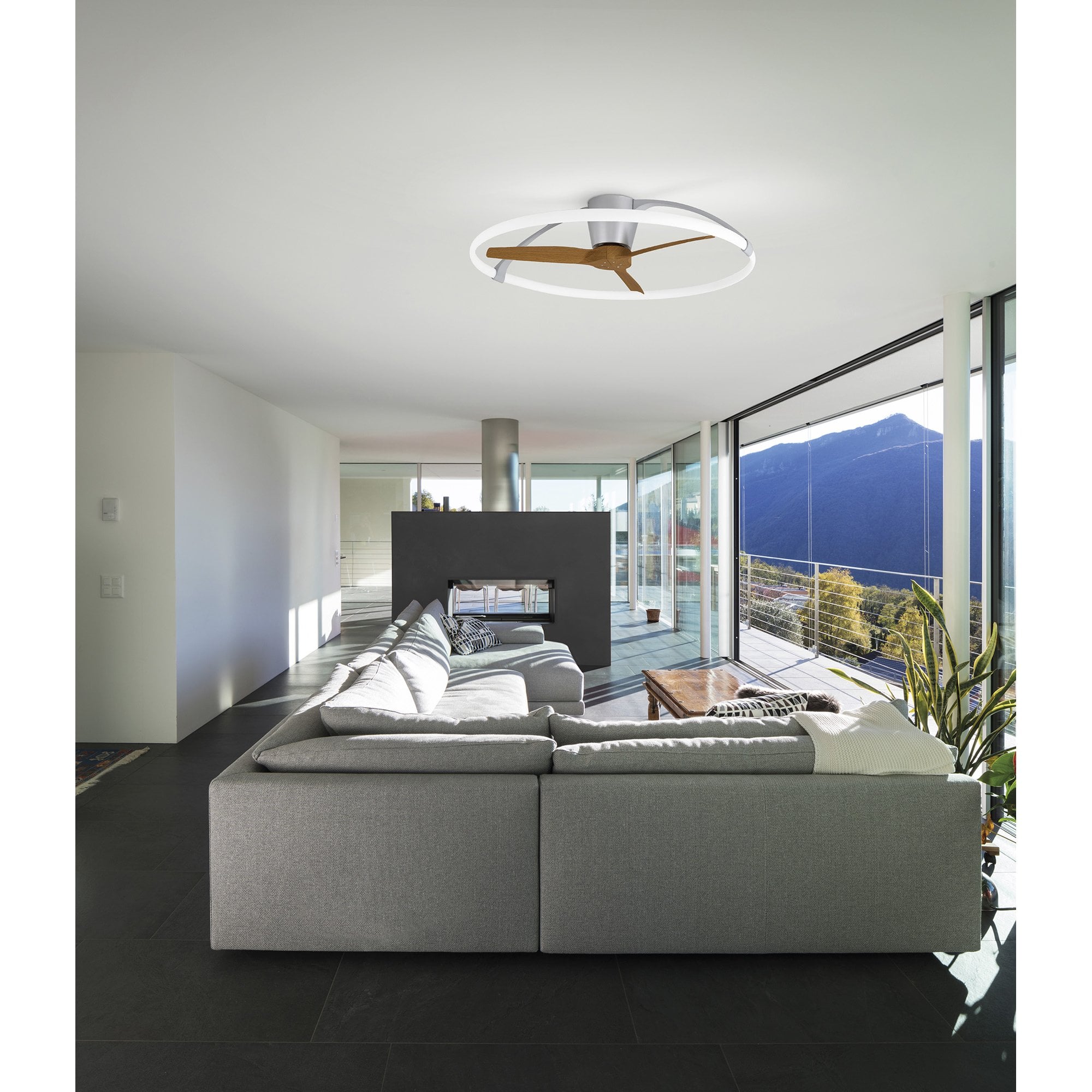 Mantra Nepal 75W LED Dimmable Ceiling Light & Fan, Remote, APP, Voice Controlled - White & Wood Effect