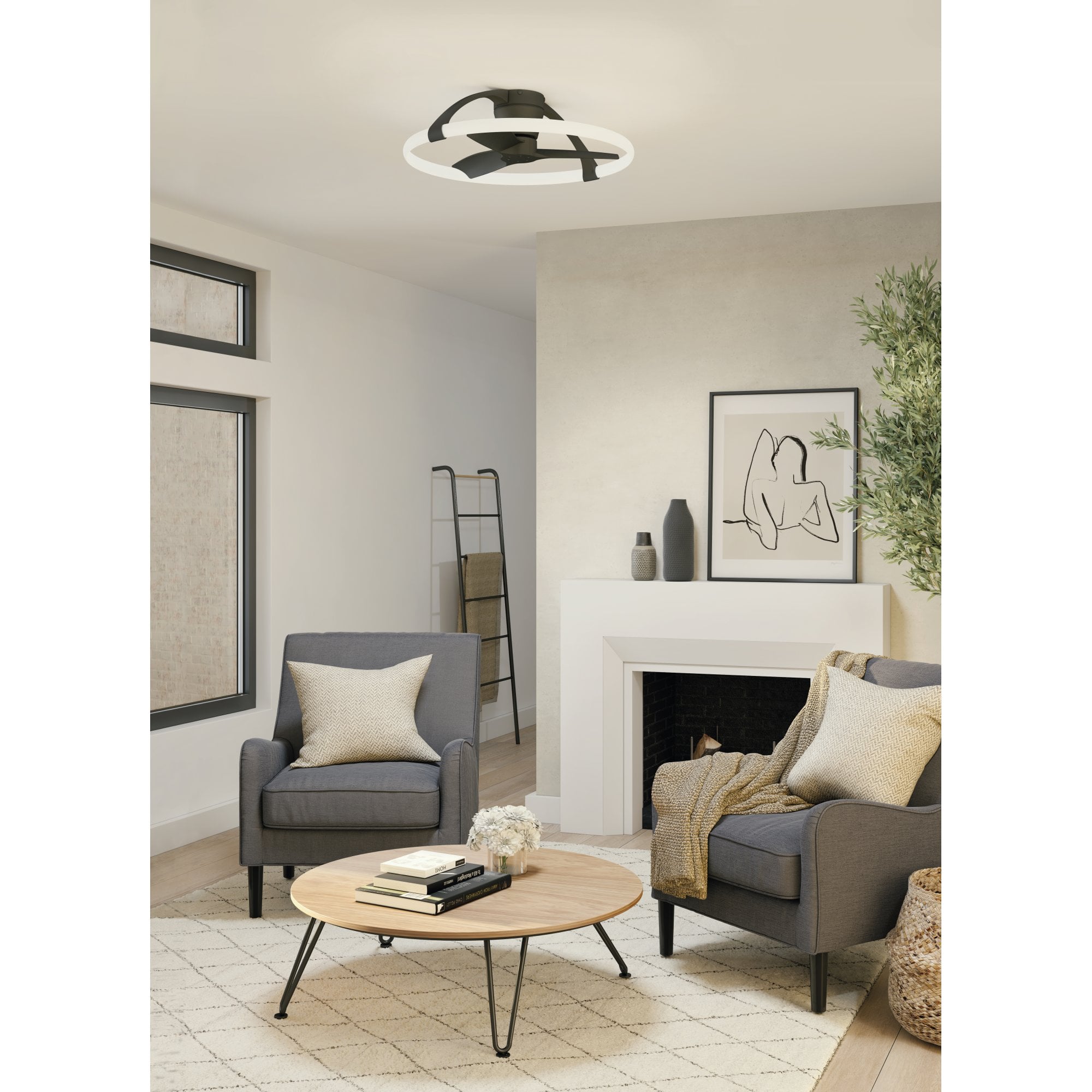 Mantra Nepal 55W LED Dimmable Ceiling Light & Fan, Remote Controlled - Black