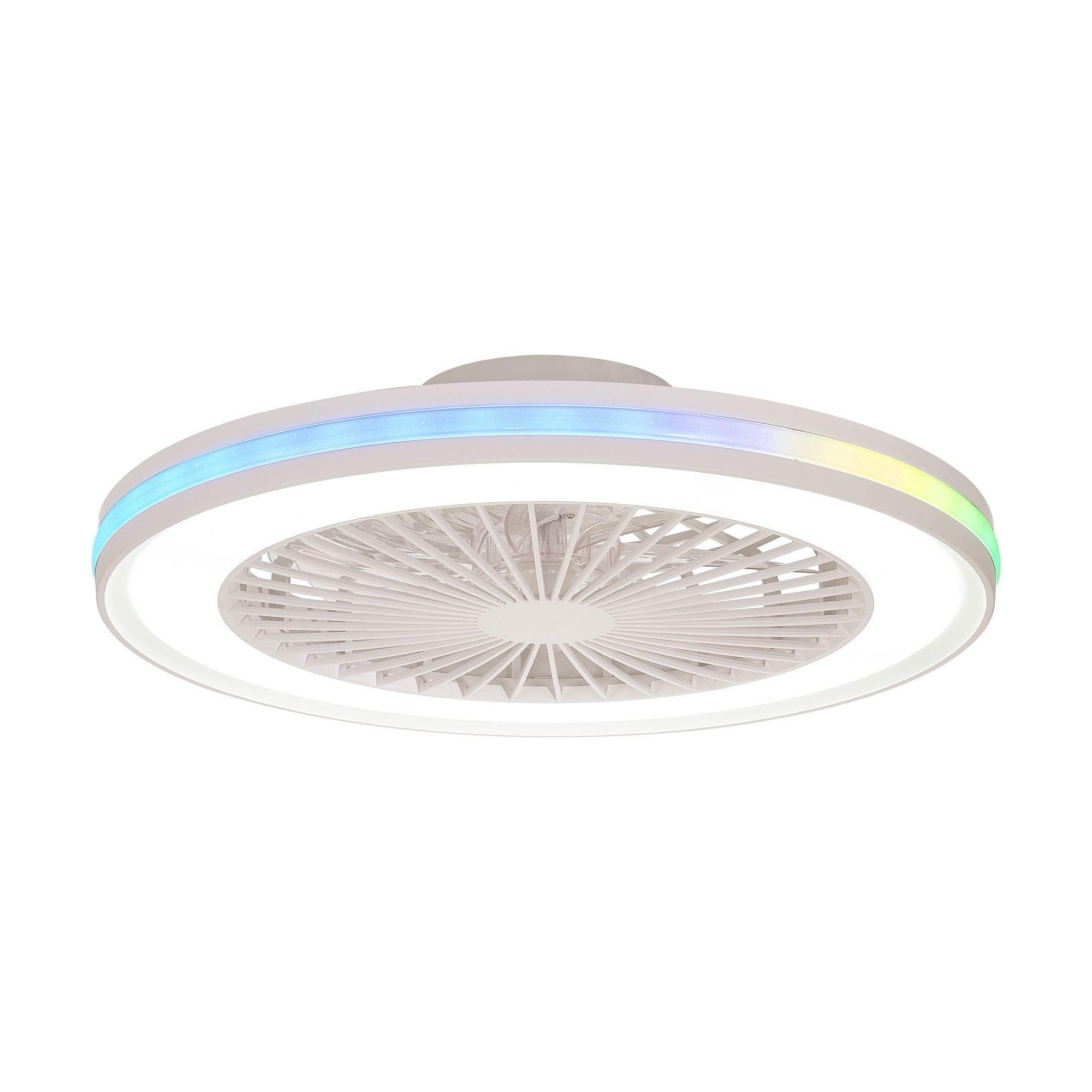 Mantra Gamer 60W LED Dimmable White, RGB Ceiling Light & Fan, Remote - White