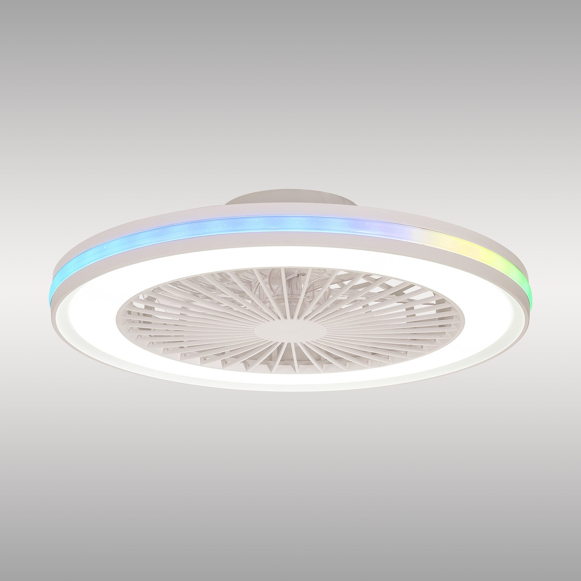Mantra Gamer 60W LED Dimmable White, RGB Ceiling Light & Fan, Remote - White