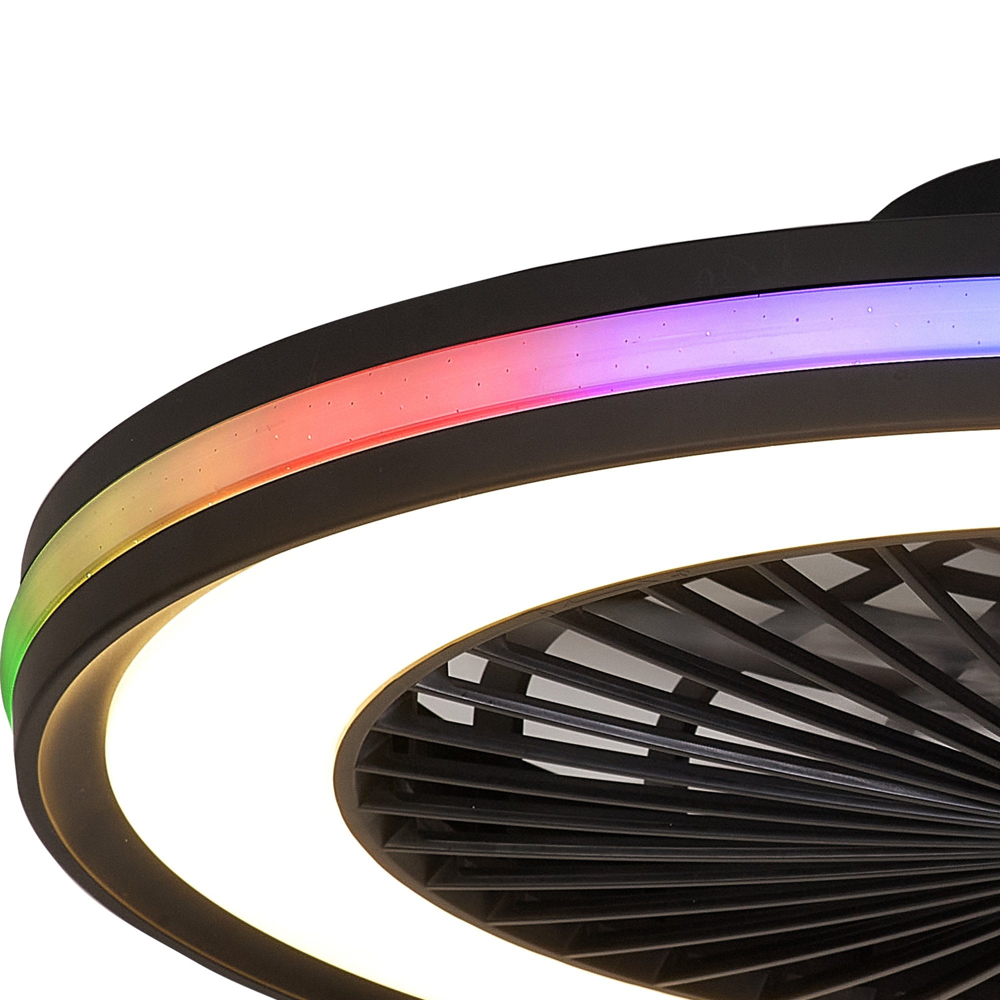 Mantra Gamer 60W LED Dimmable White, RGB Ceiling Light & Fan, Remote - Black