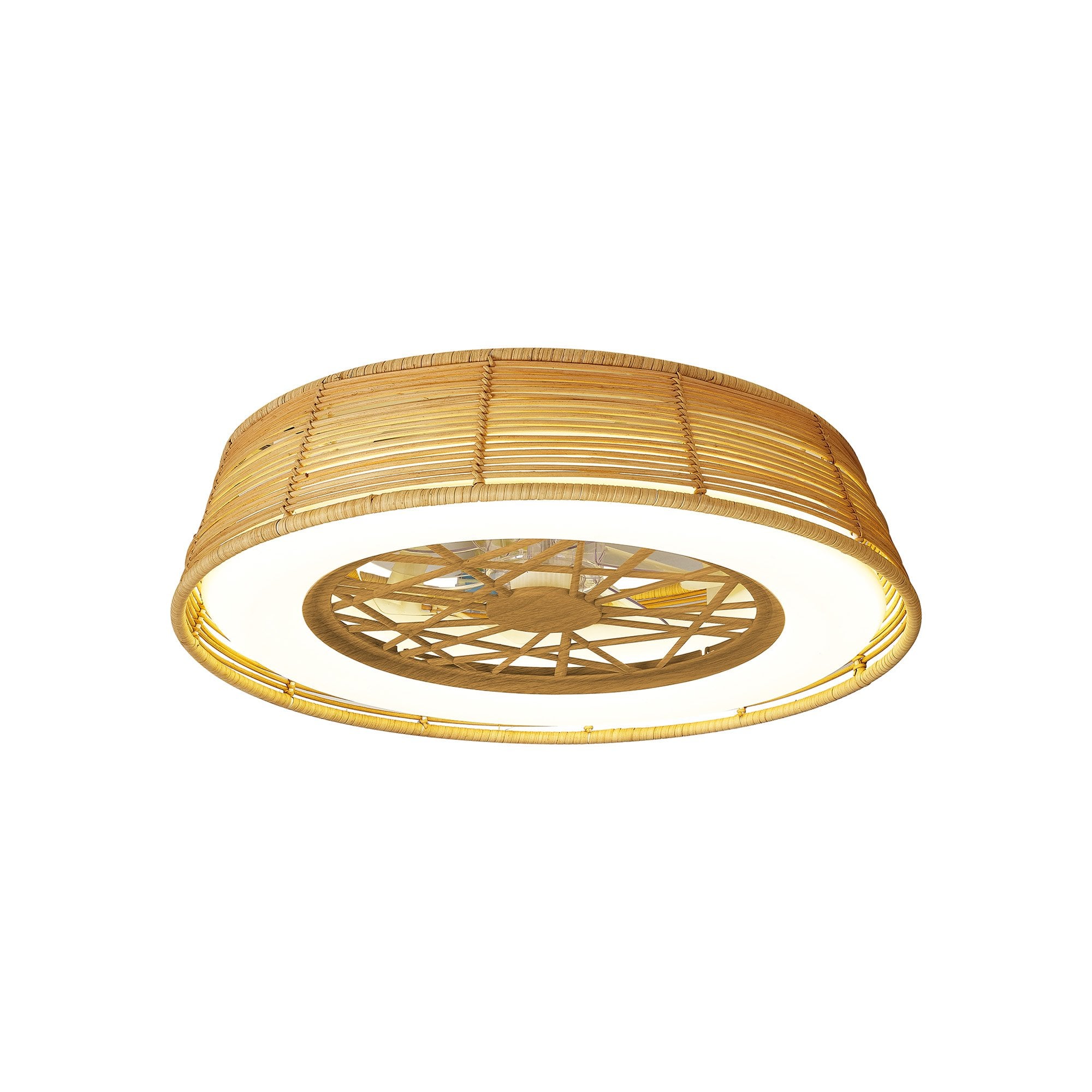 Mantra Indonesia Mini 55W LED Dimmable Ceiling Light & Fan, Remote Controlled, Beige Rattan