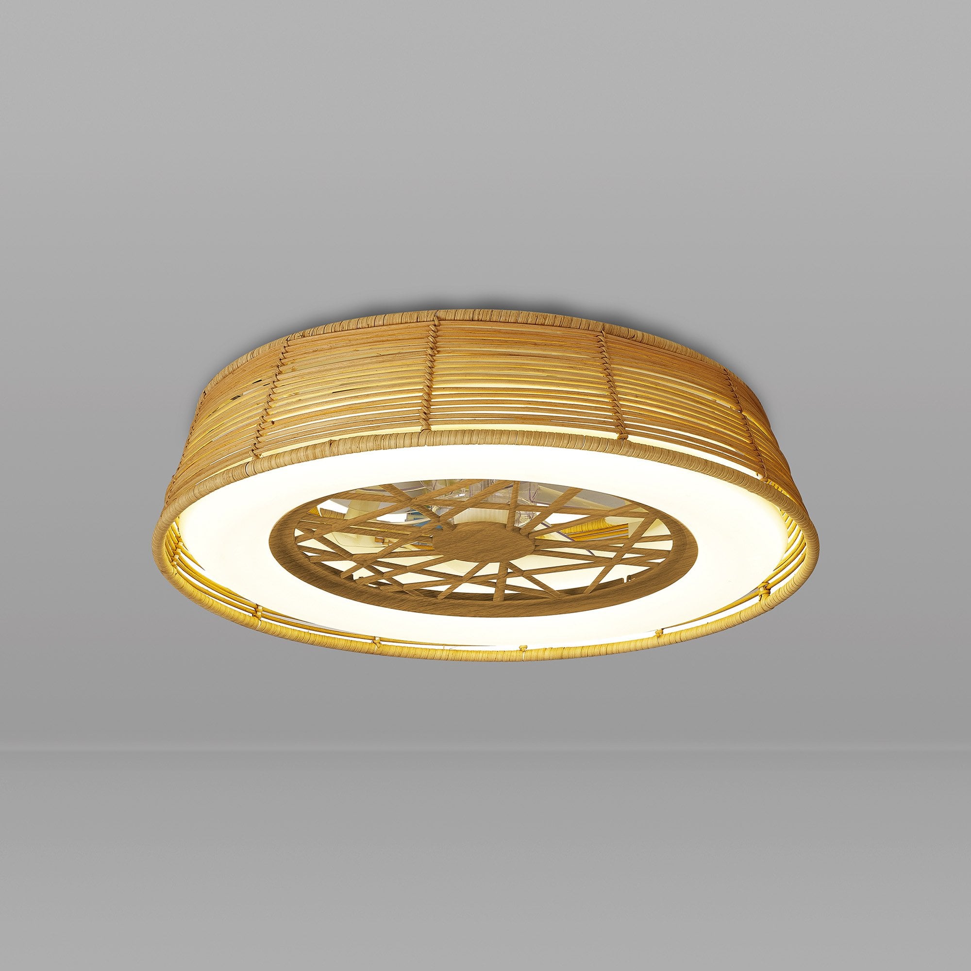 Mantra Indonesia Mini 55W LED Dimmable Ceiling Light & Fan, Remote Controlled, Beige Rattan