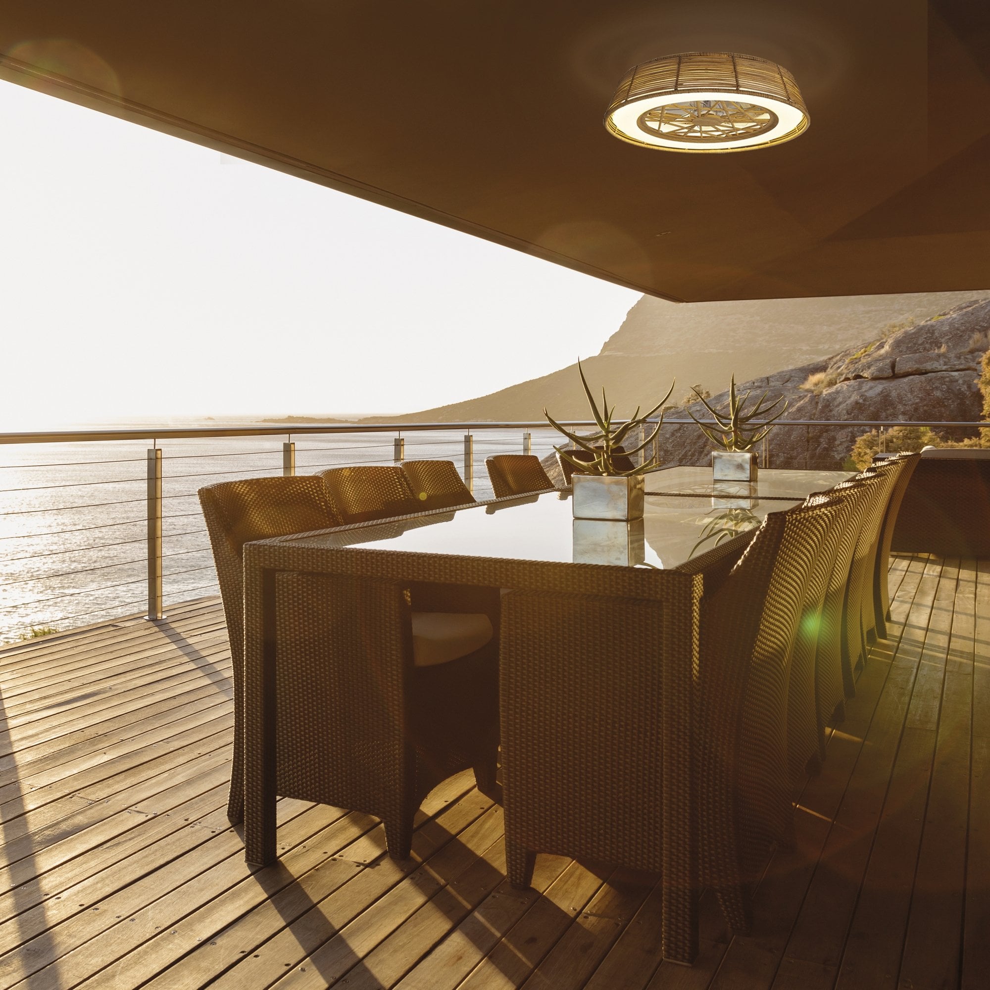 Mantra Indonesia Mini 55W LED Dimmable Ceiling Light & Fan, Remote Controlled, Beige Rattan
