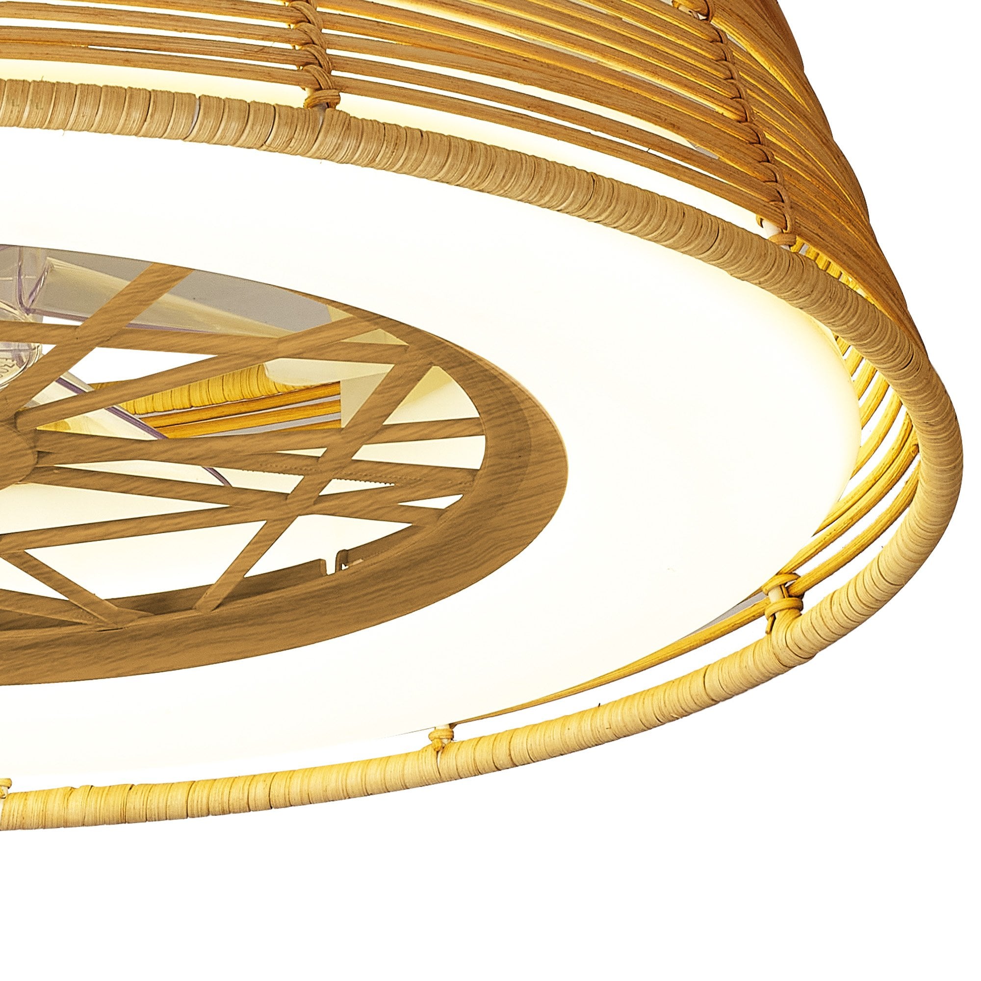 Mantra Indonesia Mini 55W LED Dimmable Ceiling Light & Fan, Remote Controlled, Beige Rattan