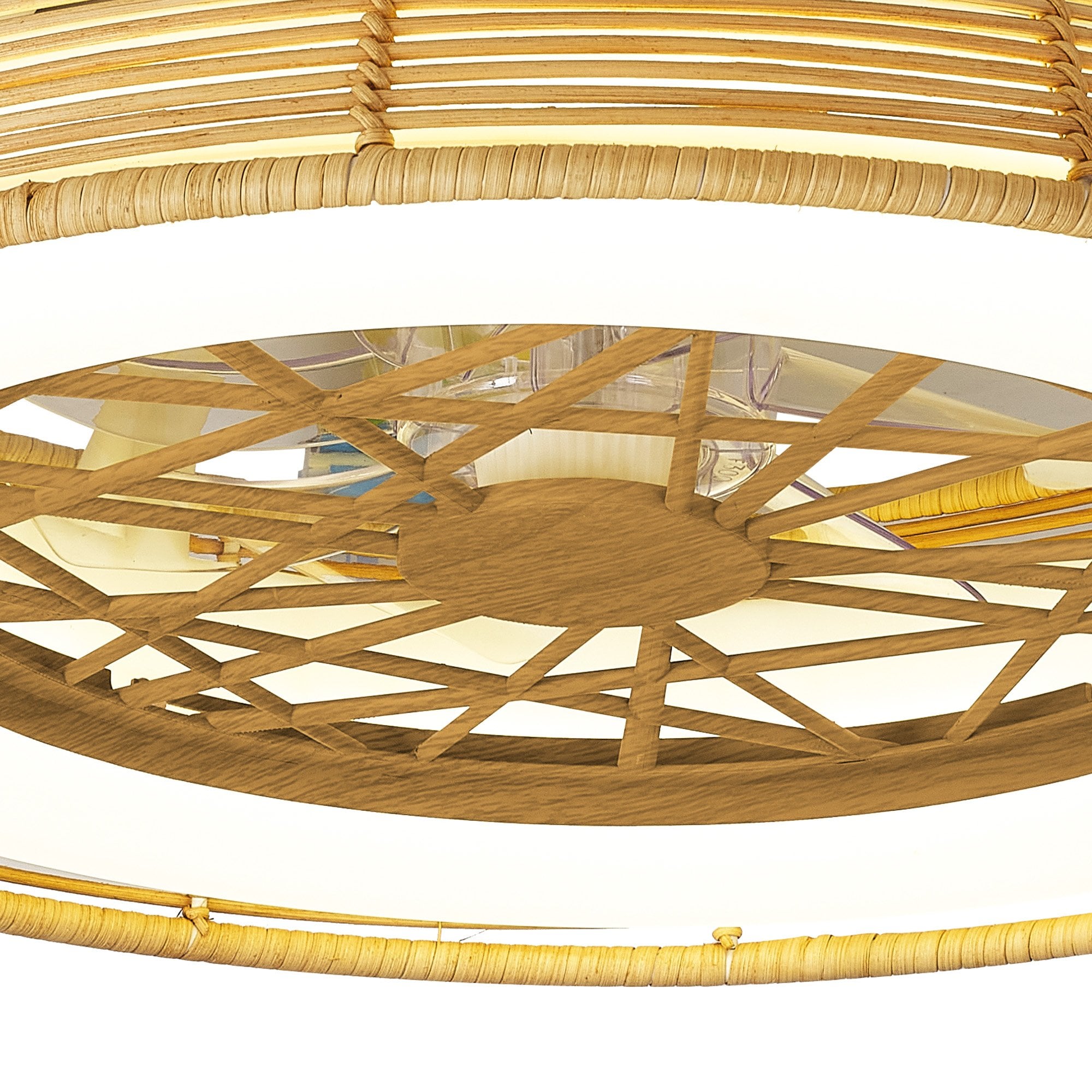 Mantra Indonesia Mini 55W LED Dimmable Ceiling Light & Fan, Remote Controlled, Beige Rattan