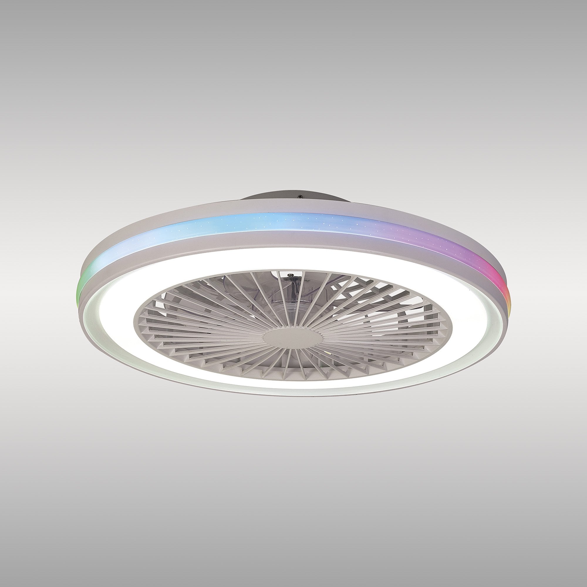 Mantra Gamer 40W LED Dimmable White, RGB Ceiling Light & Fan, Remote - White