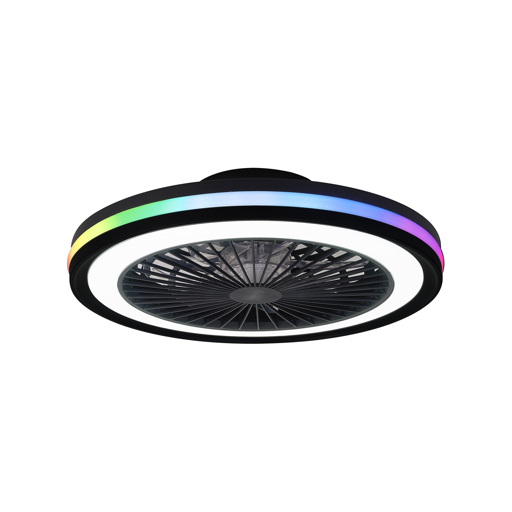 Mantra Gamer 40W LED Dimmable White, RGB Ceiling Light & Fan, Remote - Black