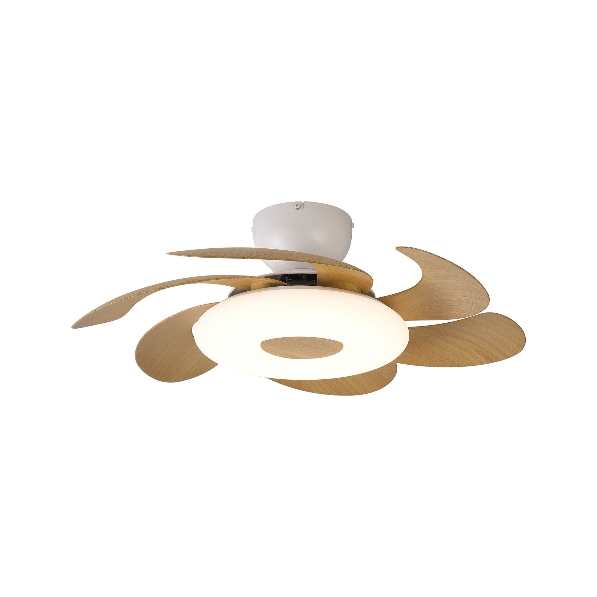 Mantra Flowers 24W LED Dimmable Ceiling Light & Fan, Remote Controlled, - White, Wood