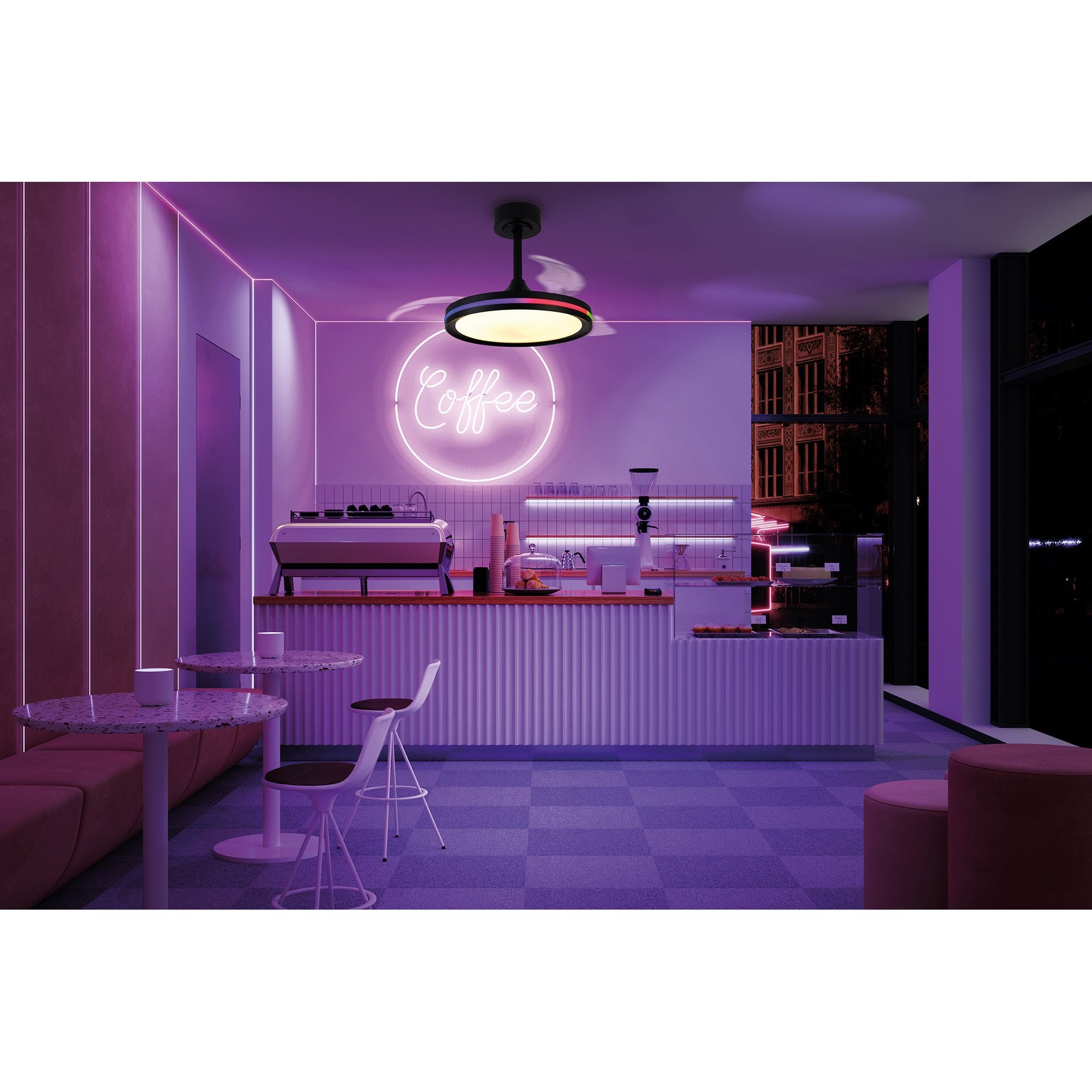 Mantra North 40W LED Dimmable White, RGB Ceiling Light With Built-In 28W DC Reversible Fan, Remote Control 3000-6500K - Black