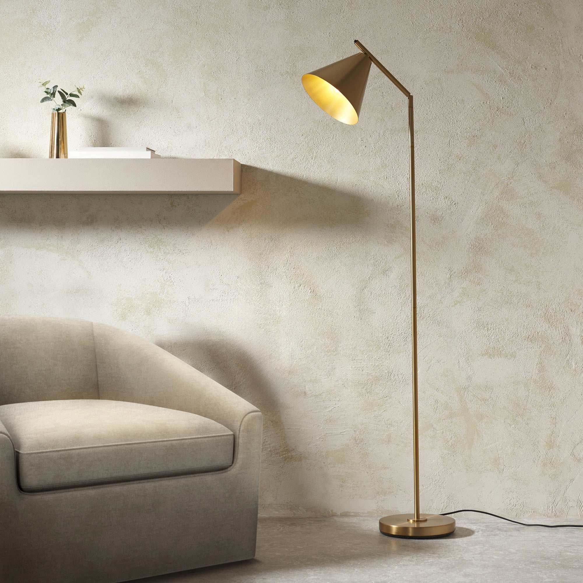 Endon Cape 1 Light Floor Lamp - Warm Antique Brass
