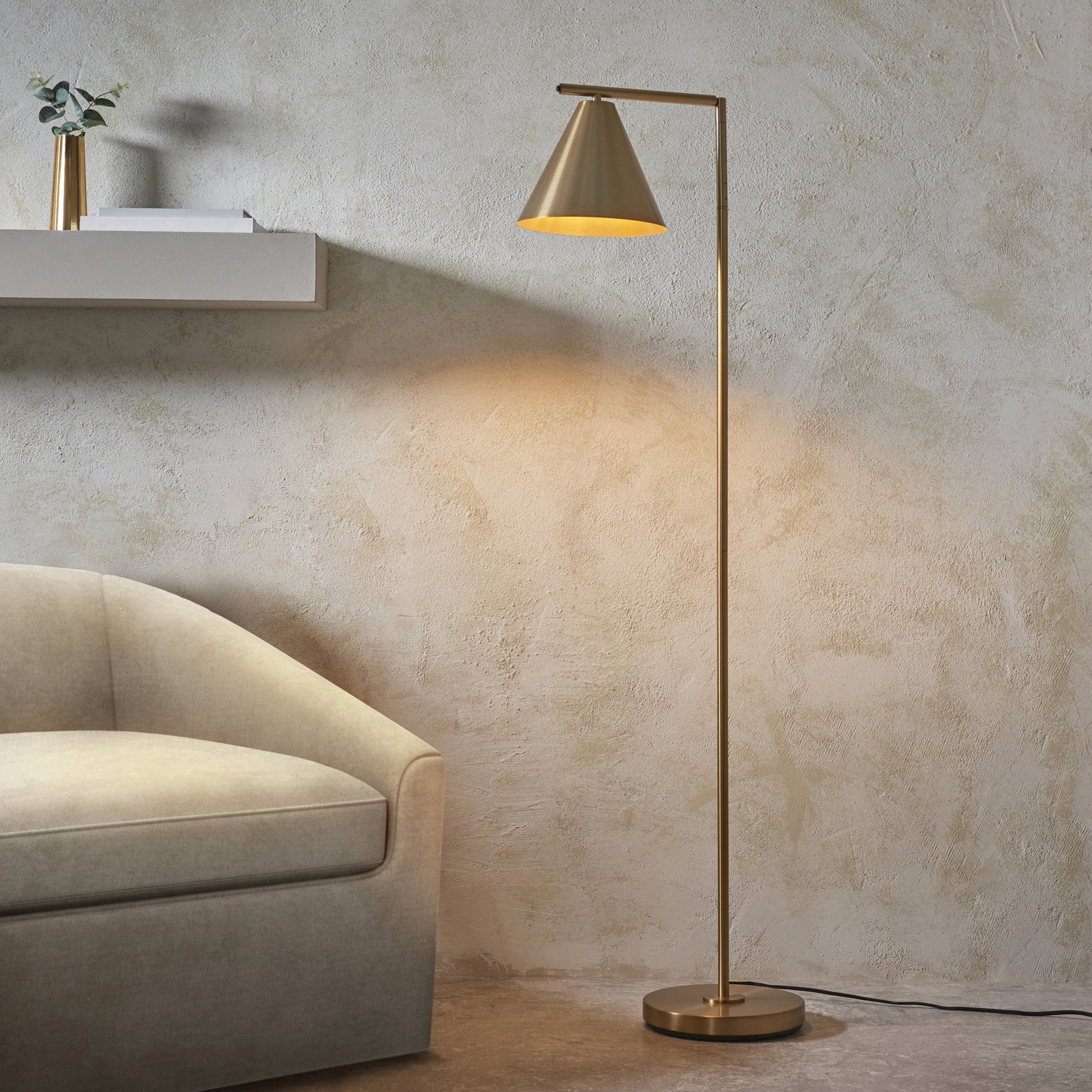 Endon Cape 1 Light Floor Lamp - Warm Antique Brass