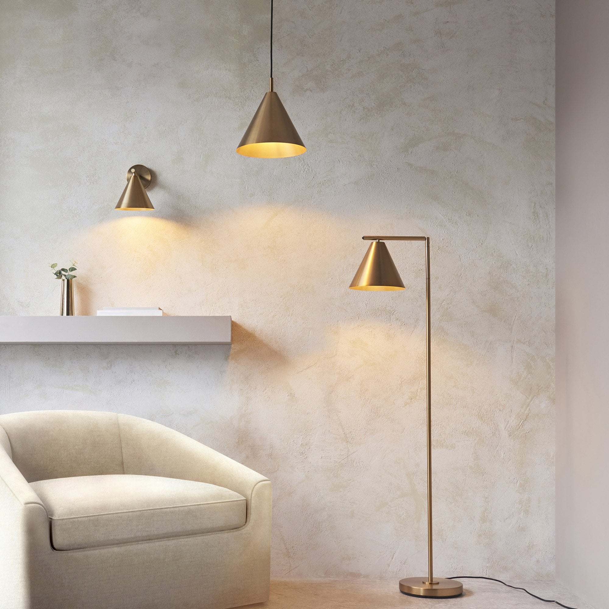 Endon Cape 1 Light Floor Lamp - Warm Antique Brass