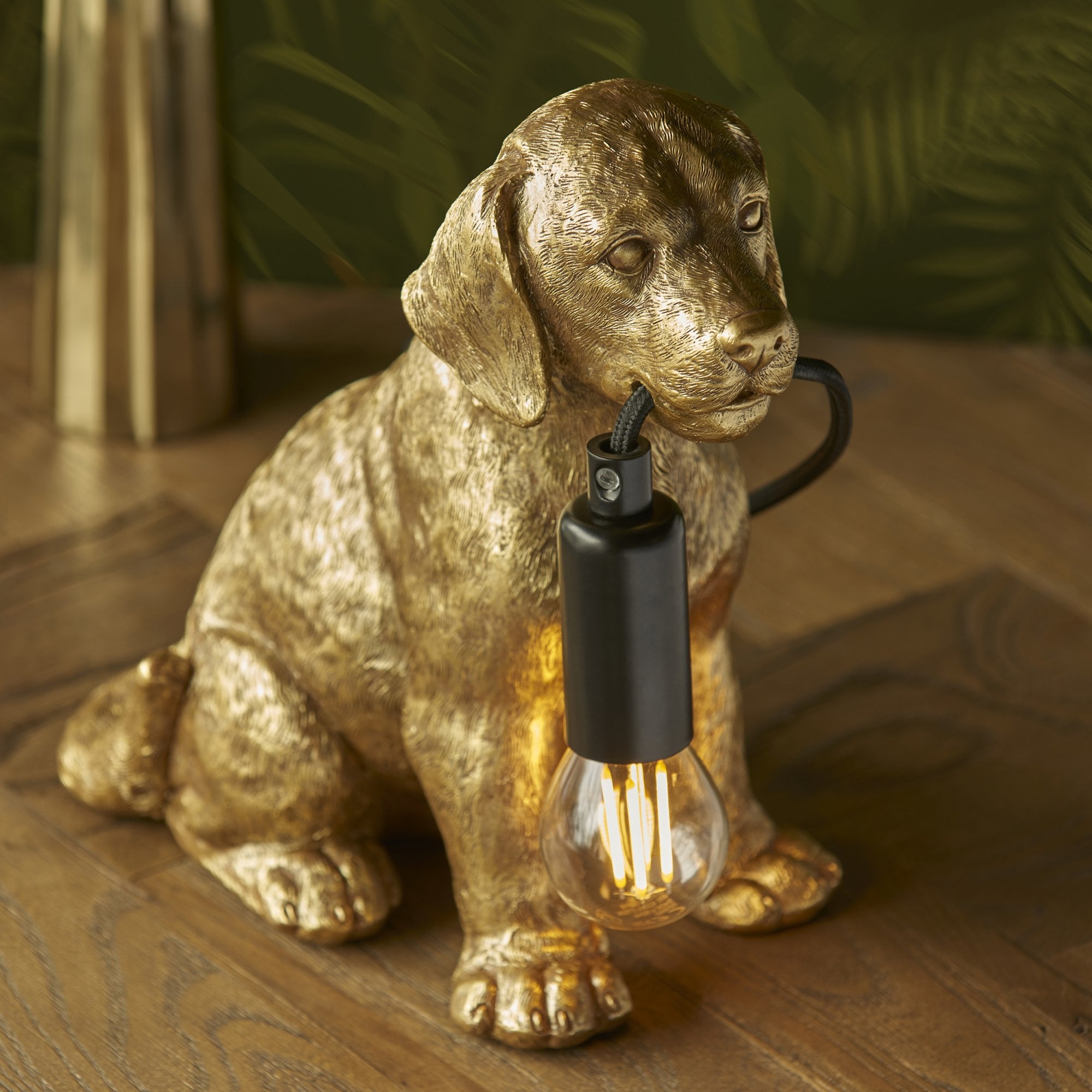 Endon Labrador Puppy 1 Light Table Lamp - Vintage Gold & Matt Black