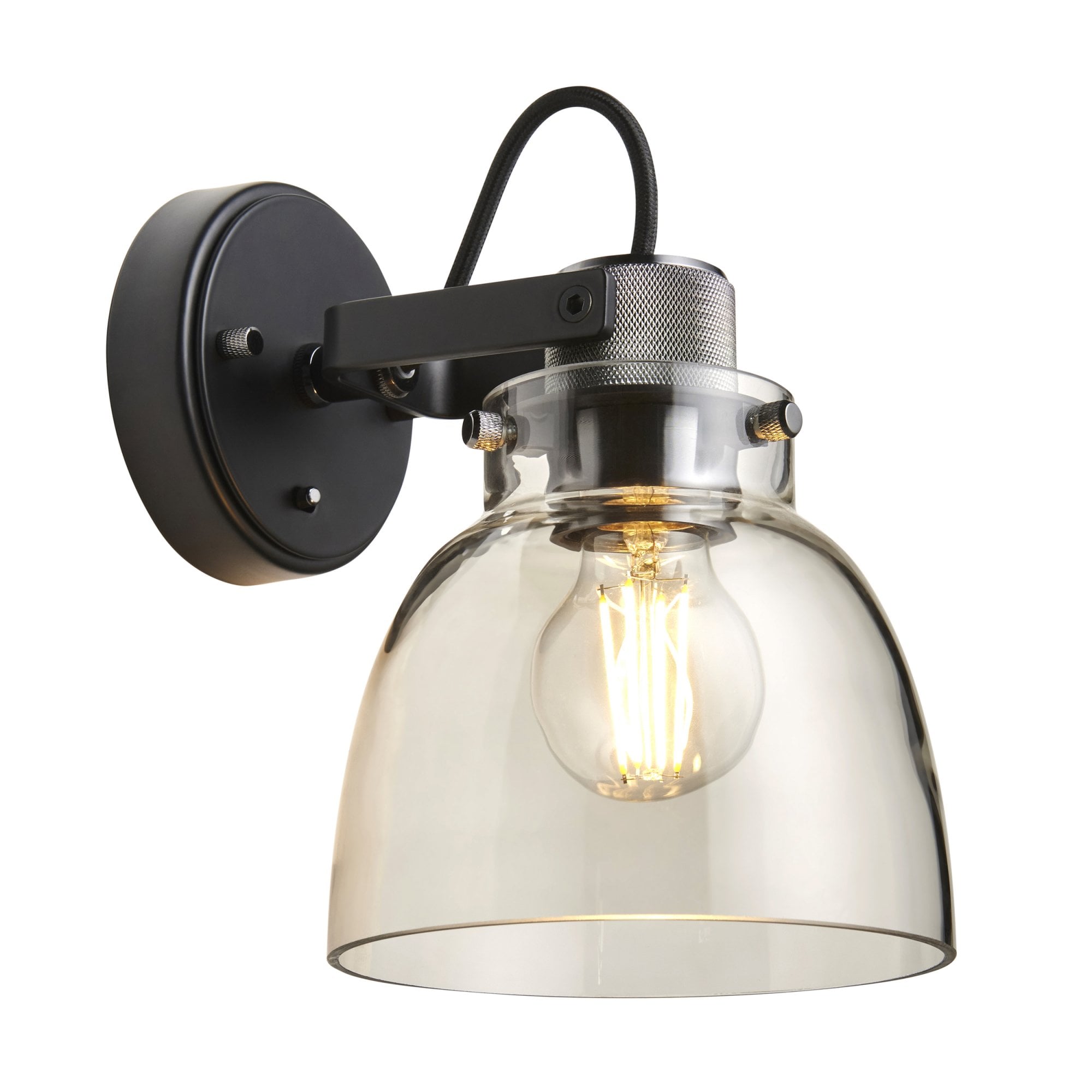 Utopia Pitch 1 Light Wall Fitting - Black Chrome & Tinted Glass