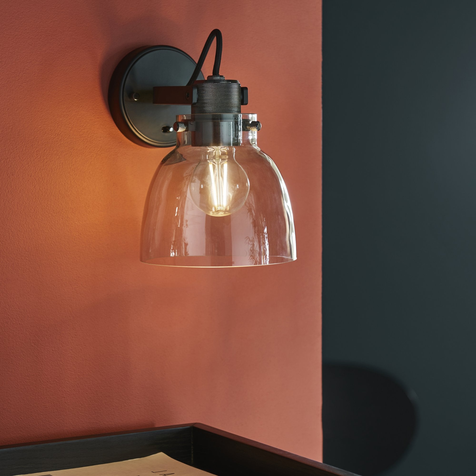 Utopia Pitch 1 Light Wall Fitting - Black Chrome & Tinted Glass