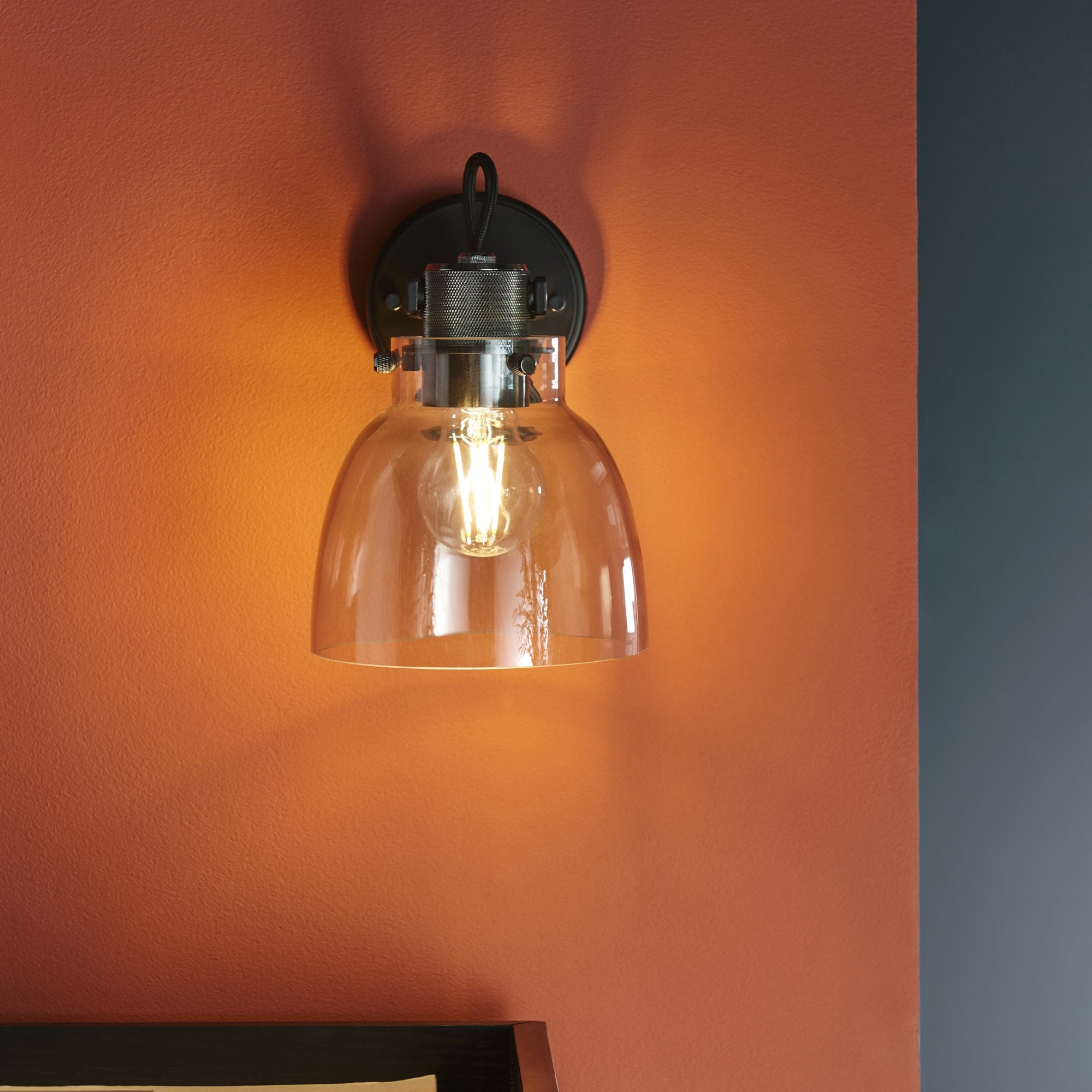 Utopia Pitch 1 Light Wall Fitting - Black Chrome & Tinted Glass