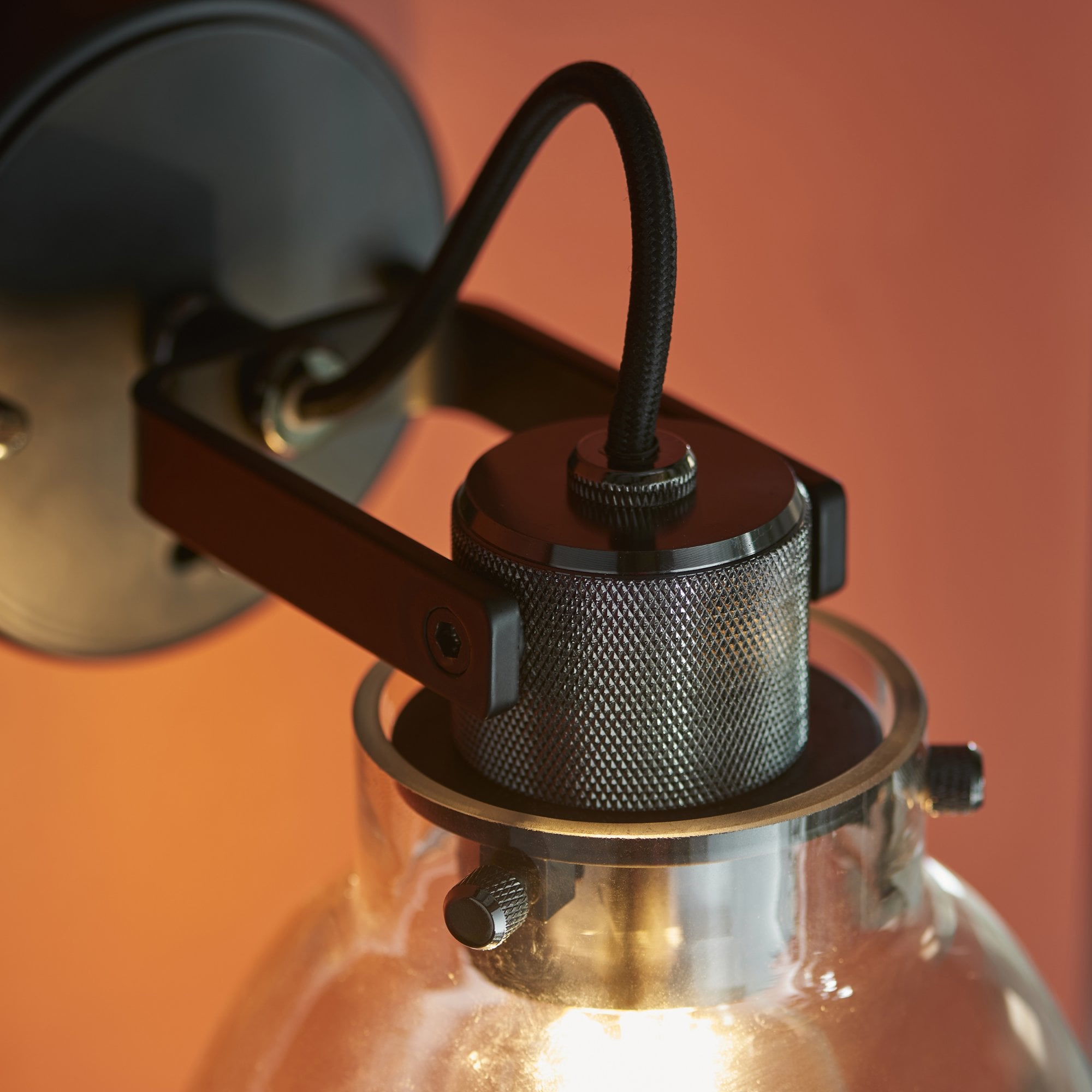 Utopia Pitch 1 Light Wall Fitting - Black Chrome & Tinted Glass