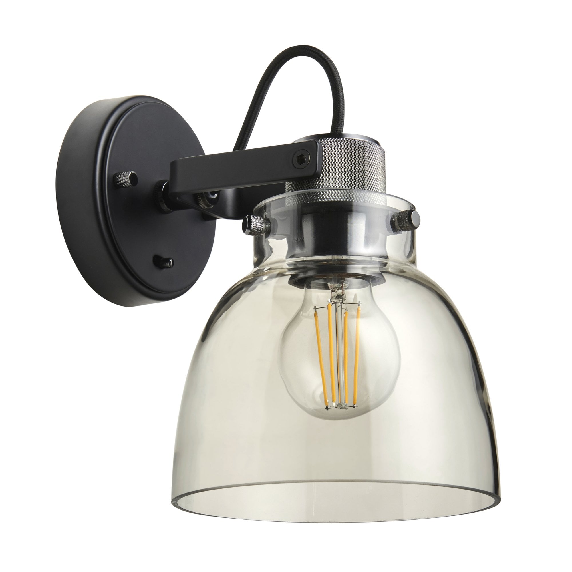 Utopia Pitch 1 Light Wall Fitting - Black Chrome & Tinted Glass