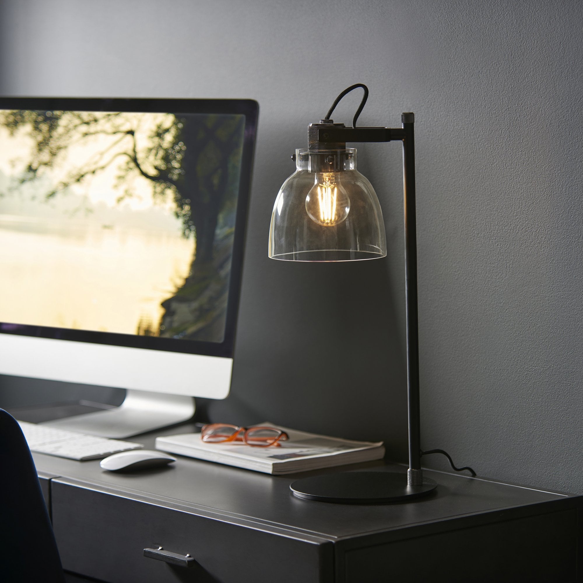 Utopia Pitch 1 Light Table Lamp - Black Chrome & Tinted Glass