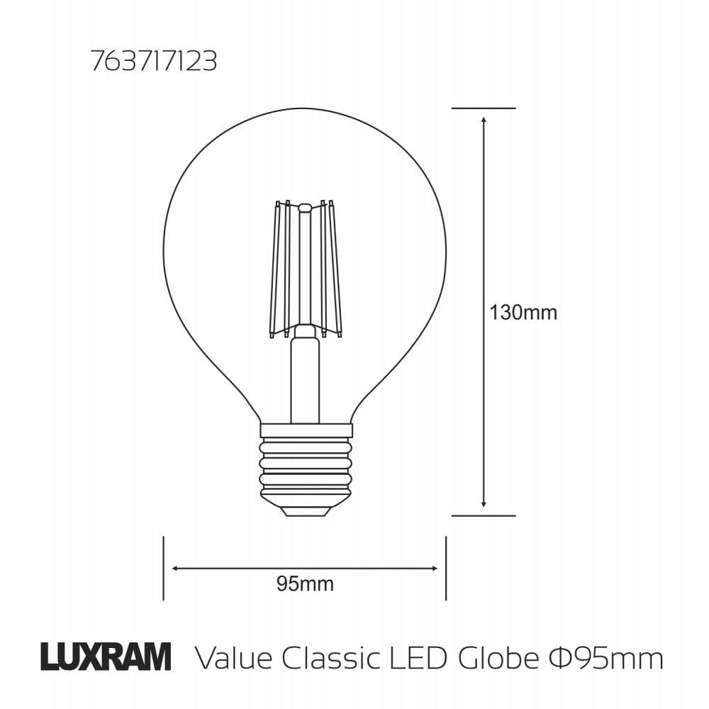 Luxram Classic LED Globe E27 4W - Warm White 2700K - Clear Finish