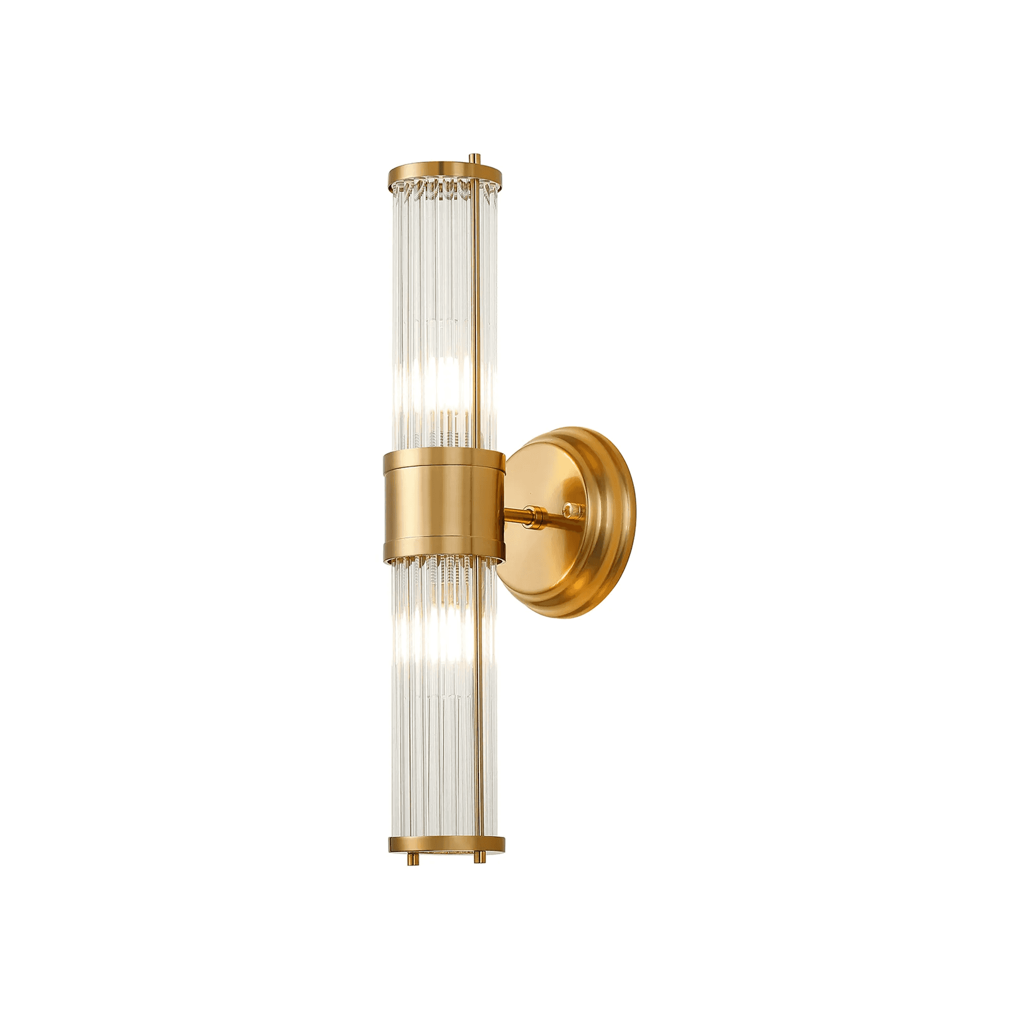 Fabula Wedgewood 2 Light Glass Rod Up & Down Light IP44 - Gold & Clear Glass
