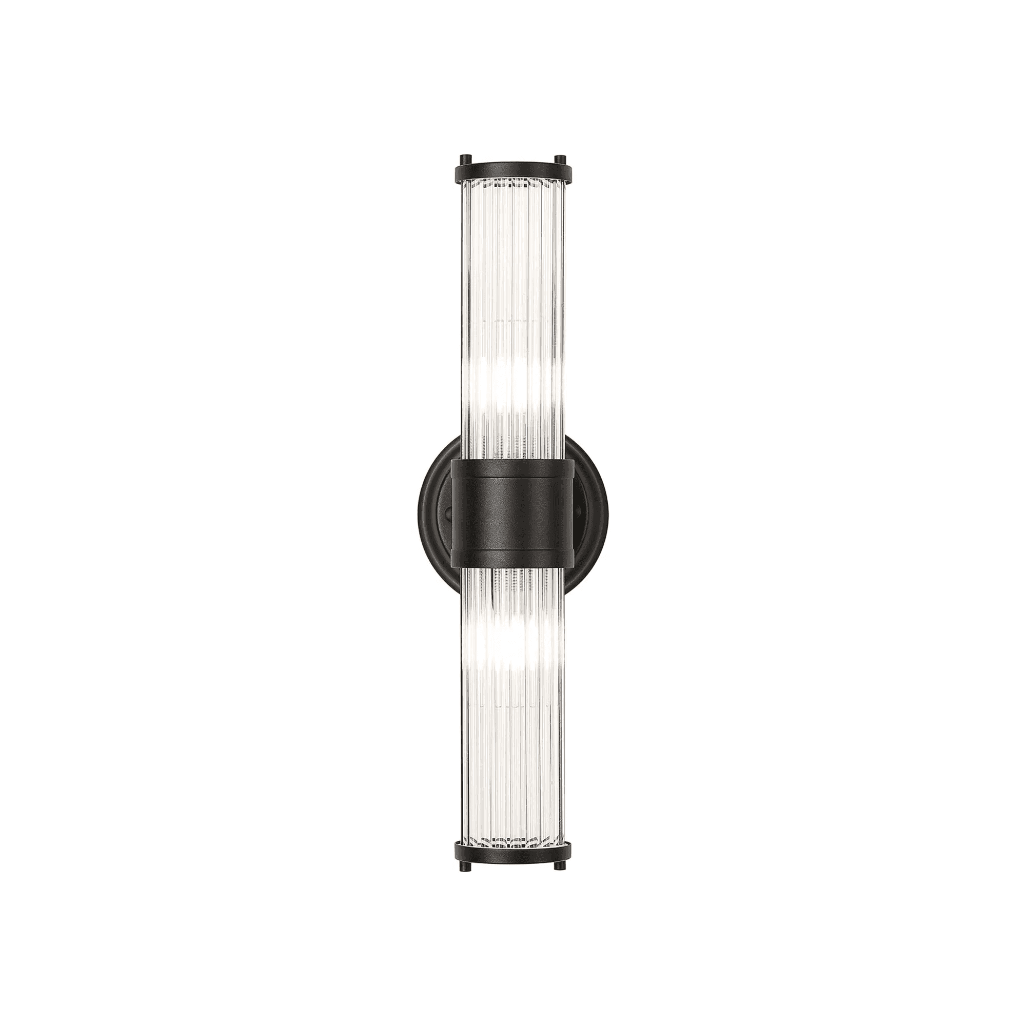 Fabula Wedgewood 2 Light Glass Rod Up & Down Light IP44 - Satin Black & Clear Glass