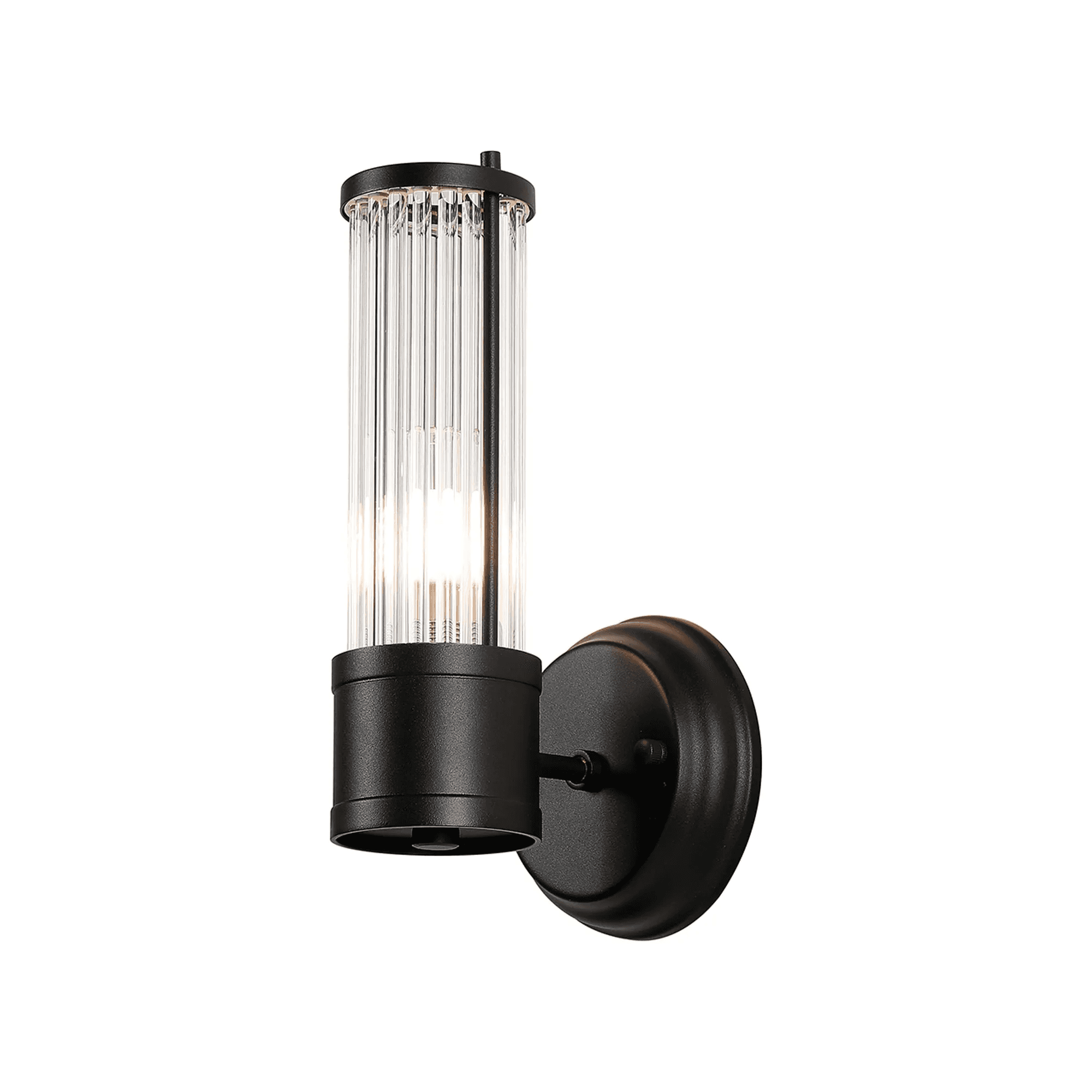 Fabula Wedgewood 1 Light Glass Rod Wall Bracket IP44 - Satin Black & Clear Glass
