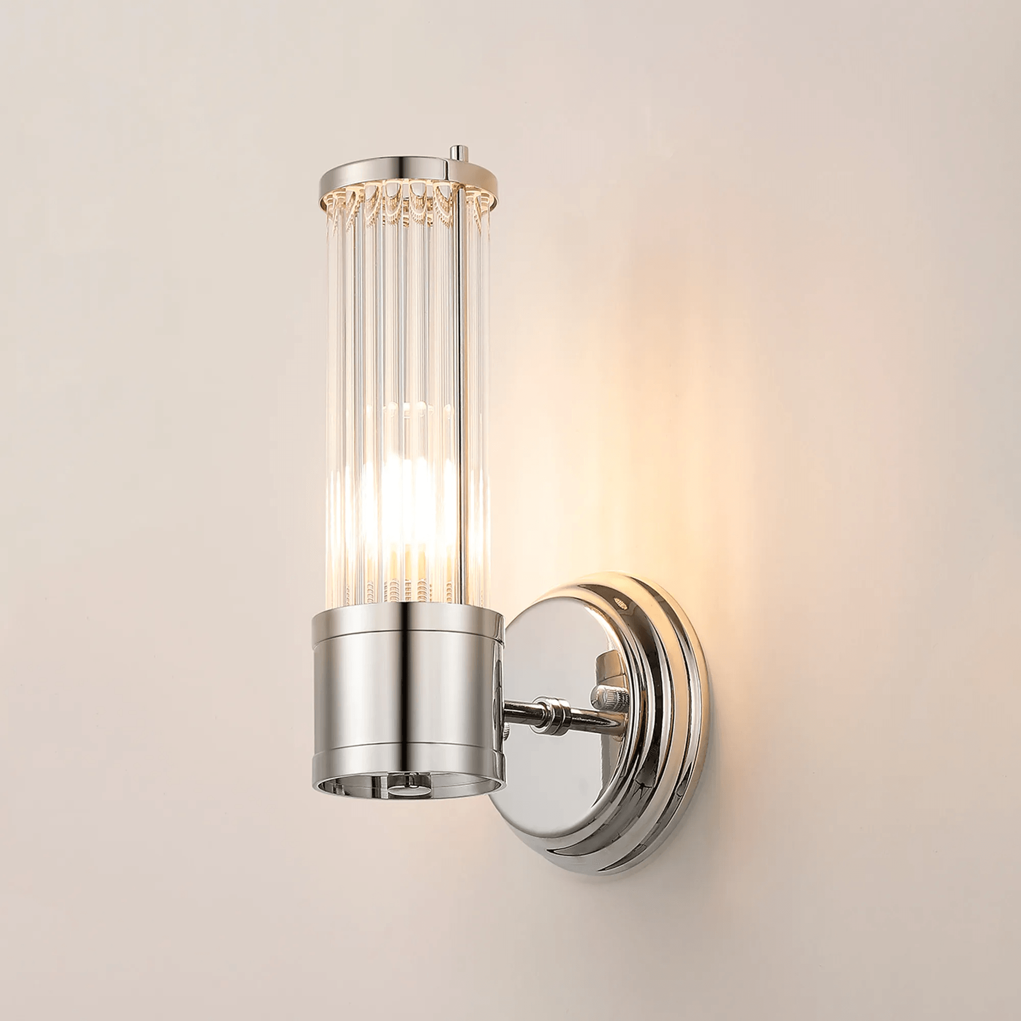 Fabula Wedgewood 1 Light Glass Rod Wall Bracket IP44 - Polished Nickel & Clear Glass