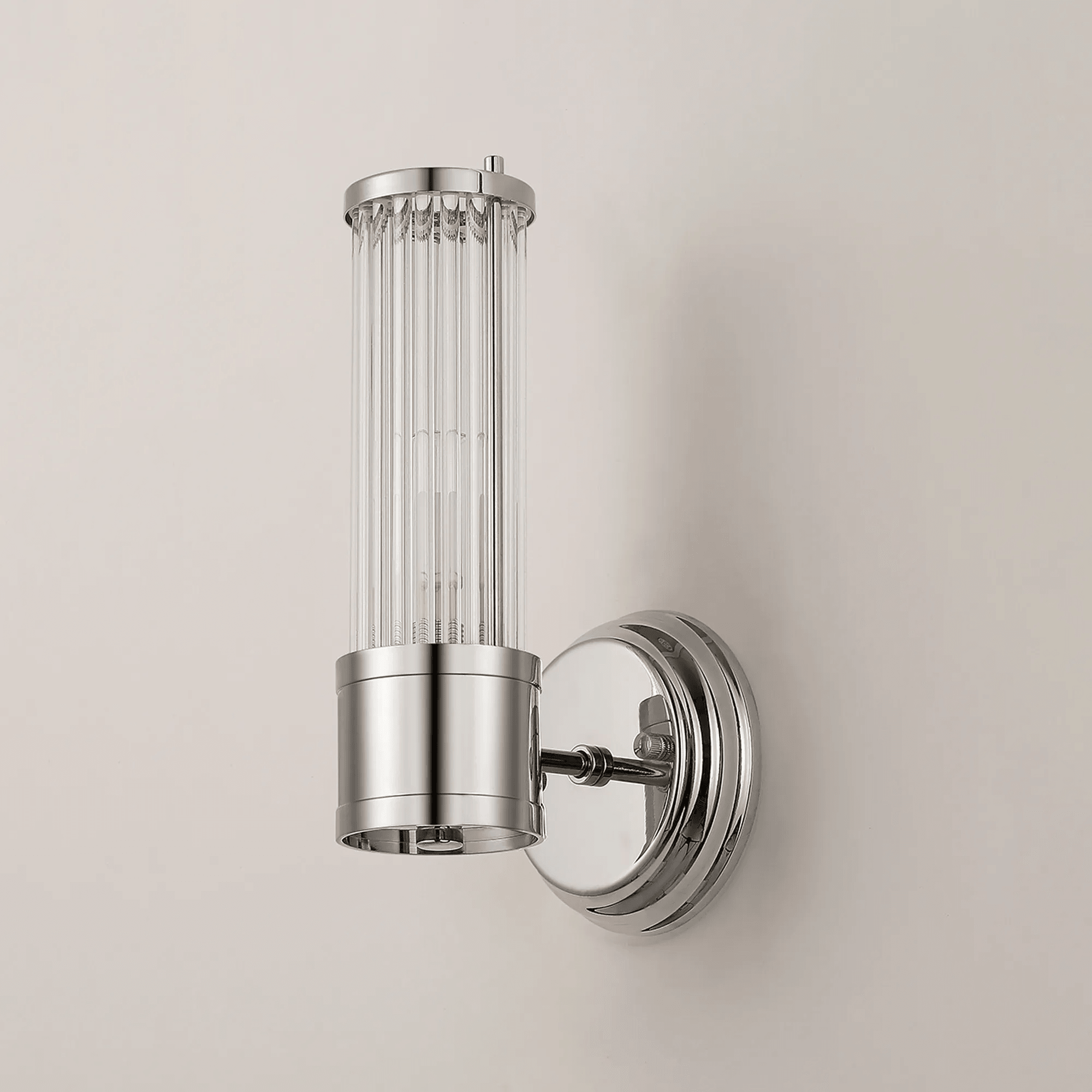 Fabula Wedgewood 1 Light Glass Rod Wall Bracket IP44 - Polished Nickel & Clear Glass