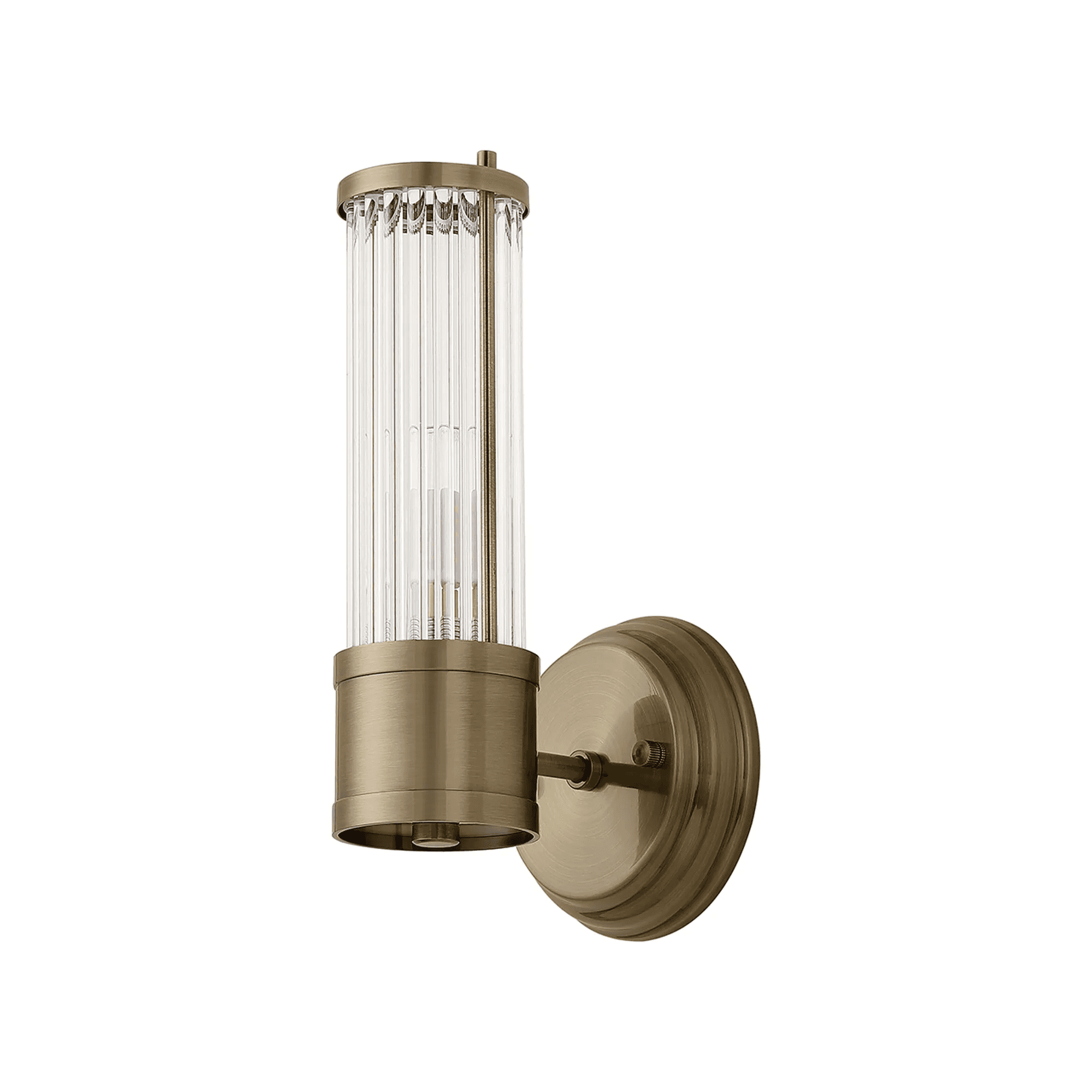 Fabula Wedgewood 1 Light Glass Rod Wall Bracket IP44 - Antique Brass & Clear Glass