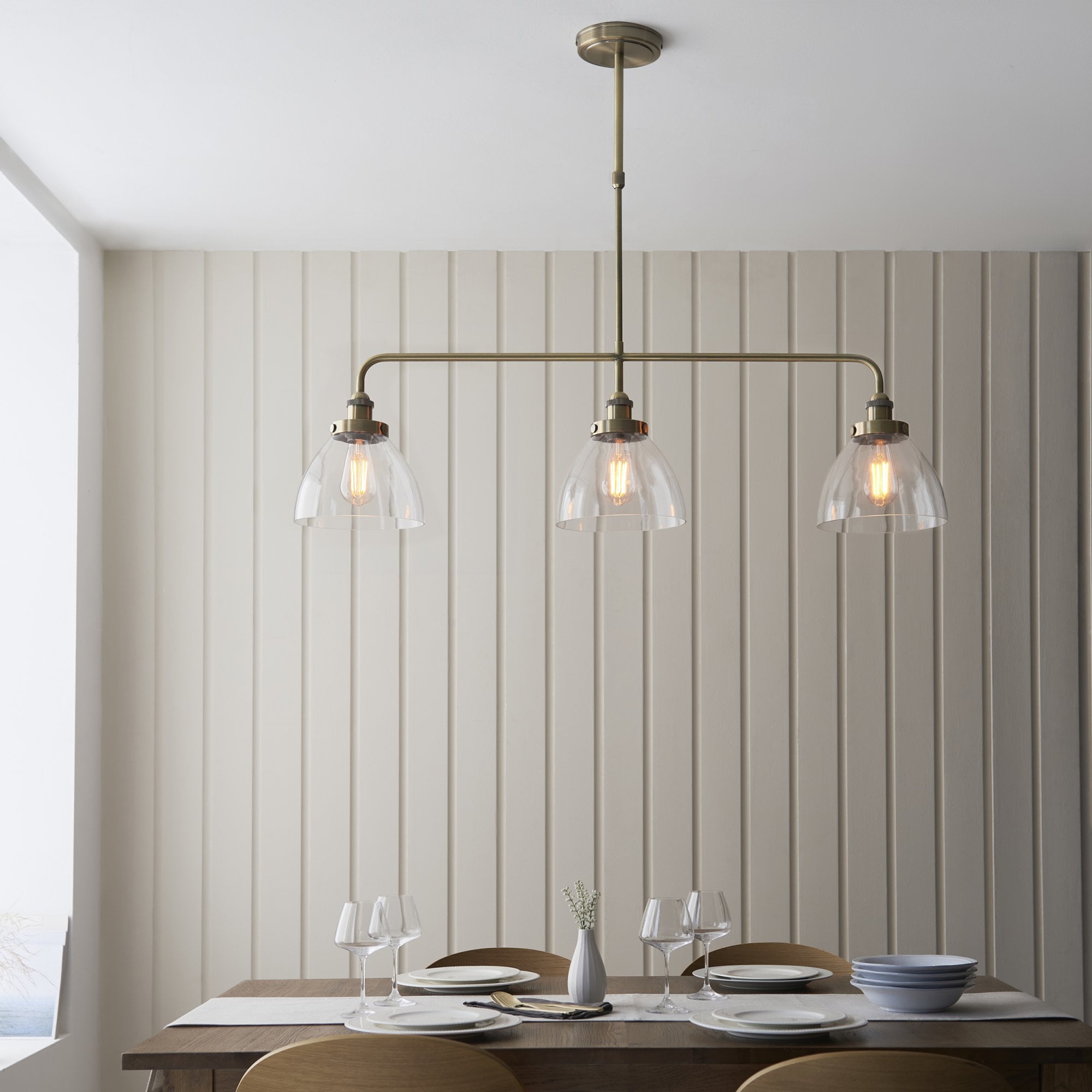 Endon Hansen 3 Light Pendant - Antique Brass Plate & Clear Glass