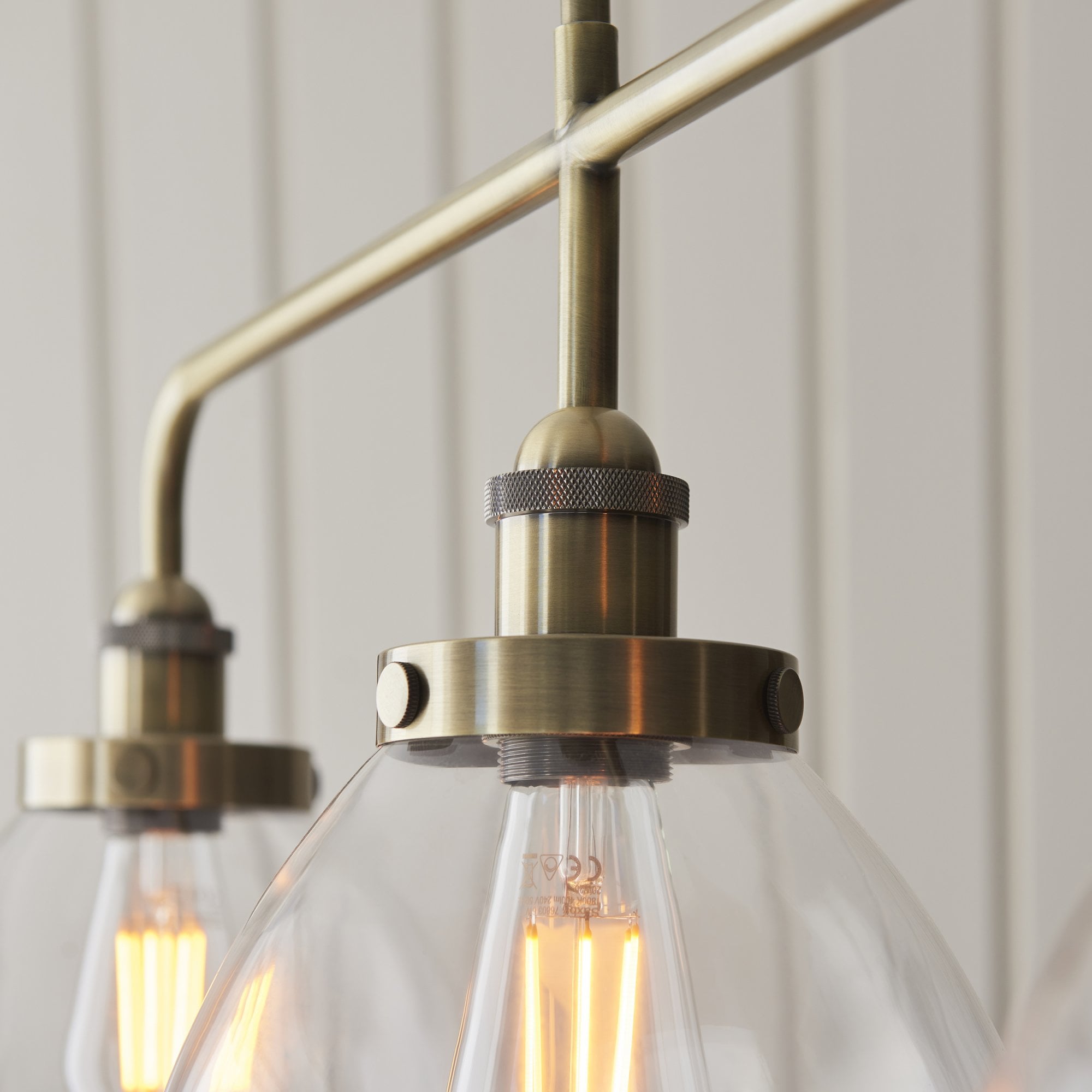 Endon Hansen 3 Light Pendant - Antique Brass Plate & Clear Glass