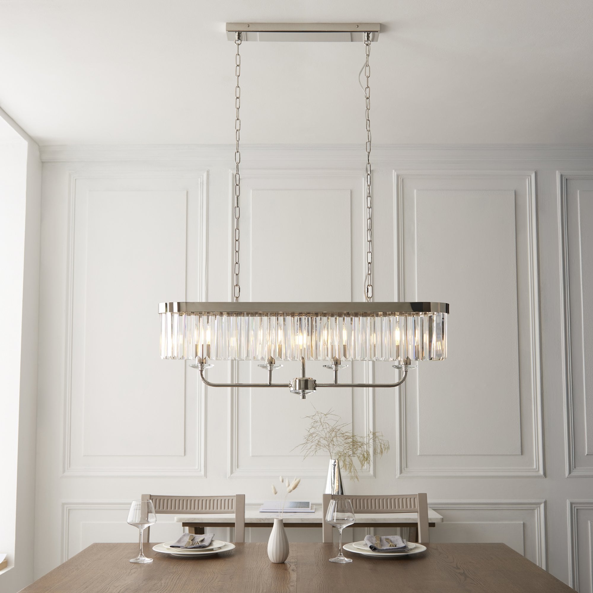 Utopia Martini 4 Light Linear Ceiling Pendant - Bright Nickel & Clear Cut Glass