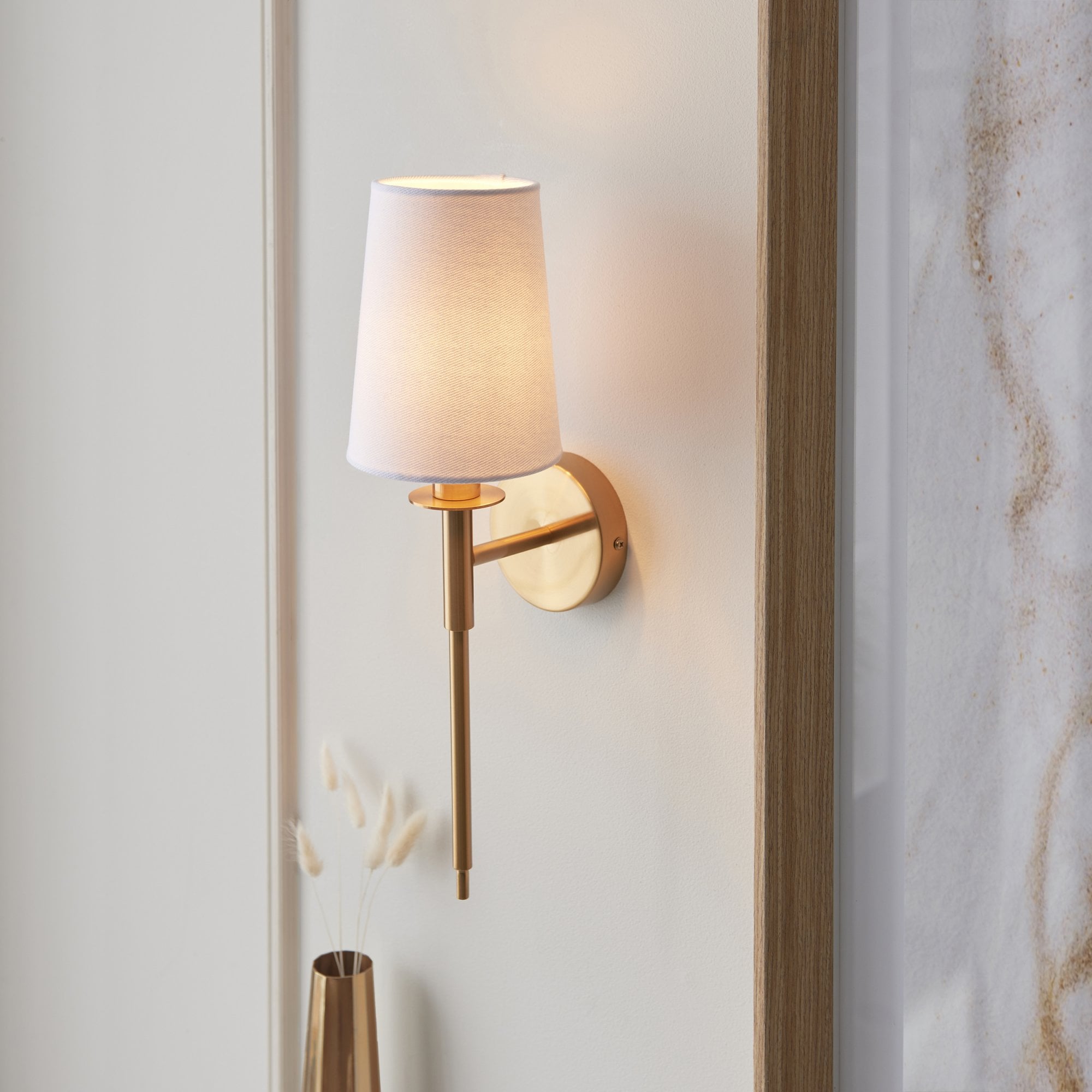 Utopia Elegant Single Wall Light  - Vintage Brass & White Fabric Shade