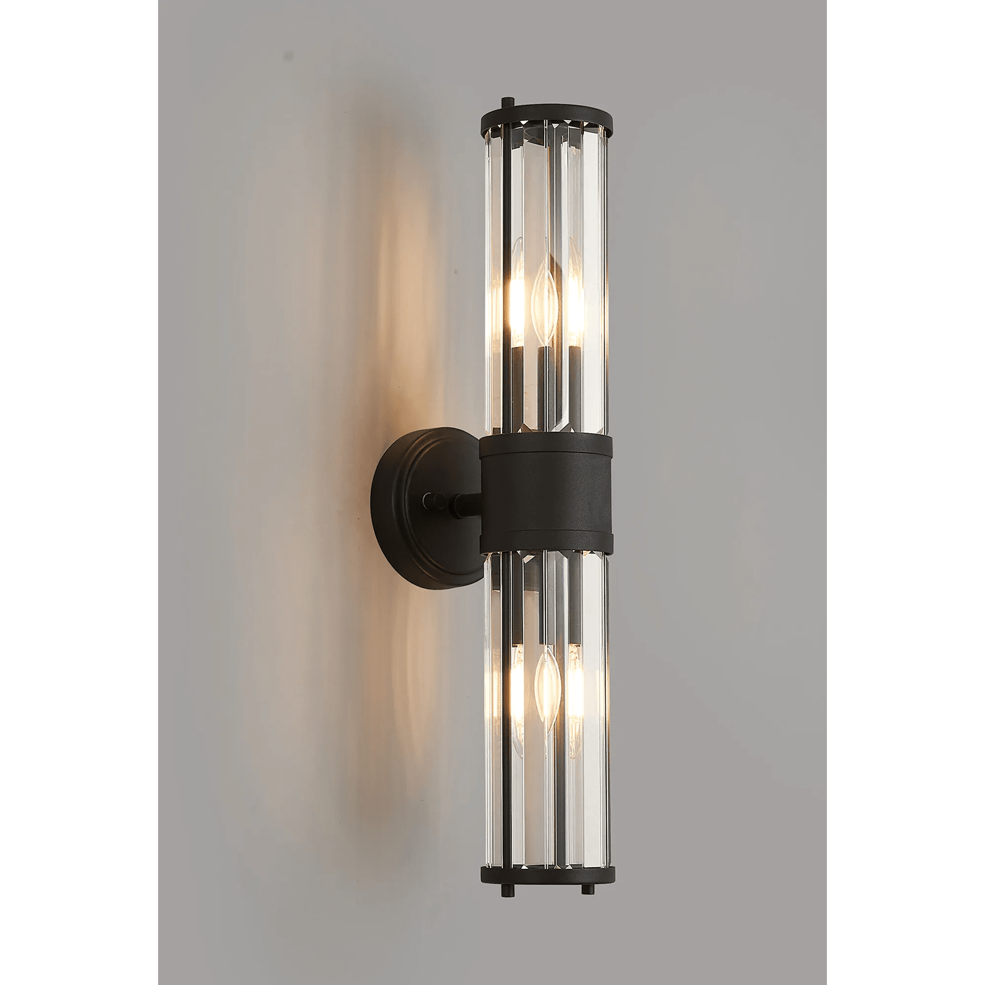 Fabula Ives 2 Light Crystal Rod Up & Down Light IP44 - Satin Black & Clear Crystal