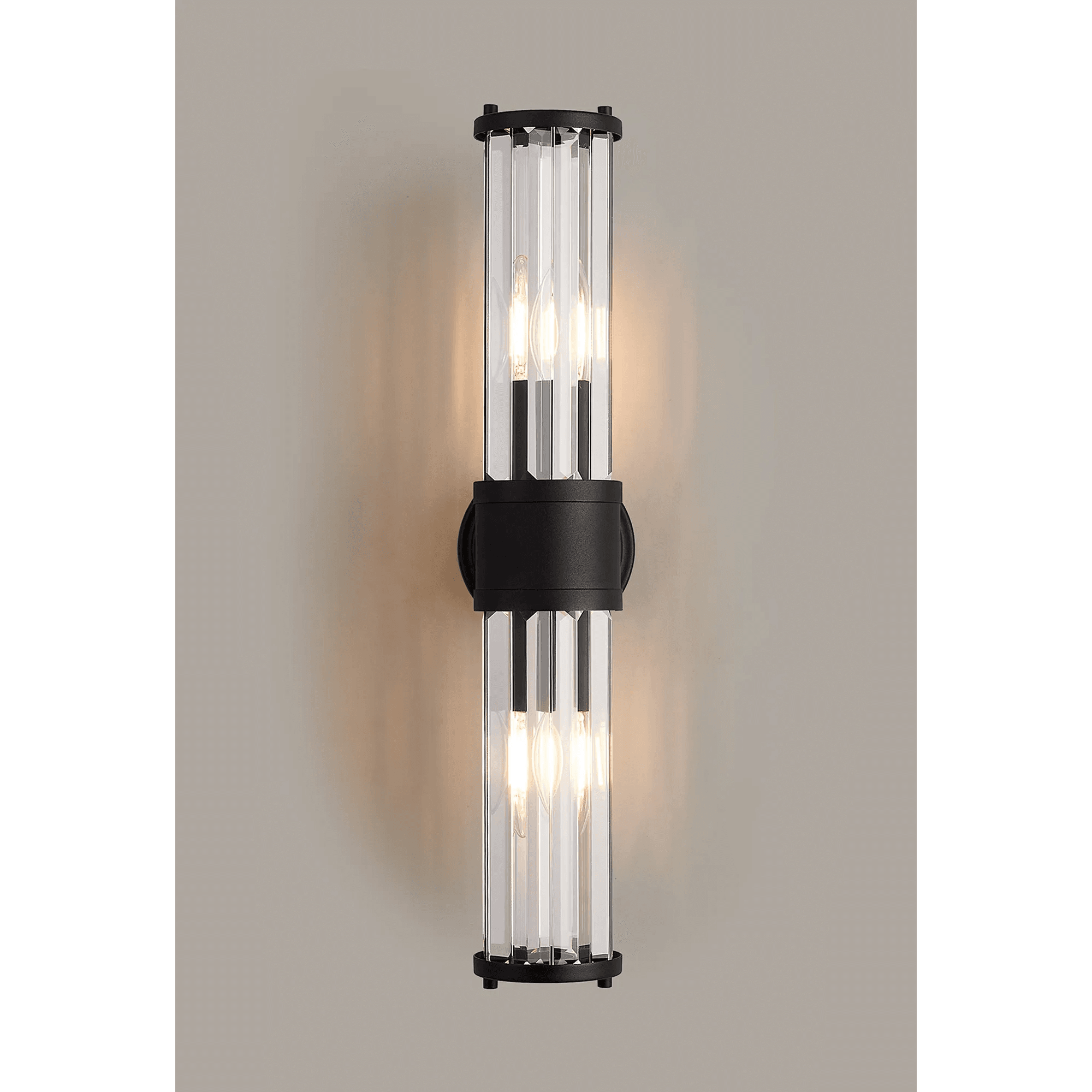 Fabula Ives 2 Light Crystal Rod Up & Down Light IP44 - Satin Black & Clear Crystal