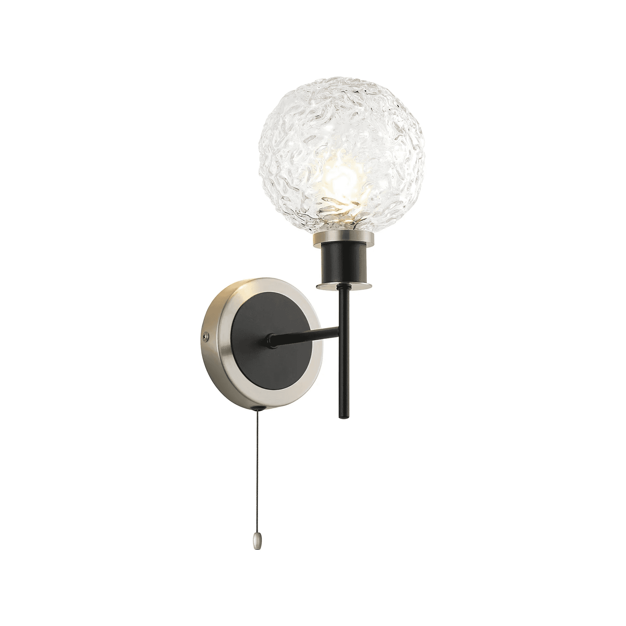 Fabula Devon Switched Bathroom Wall Light IP44 - Satin Nickel & Satin Black