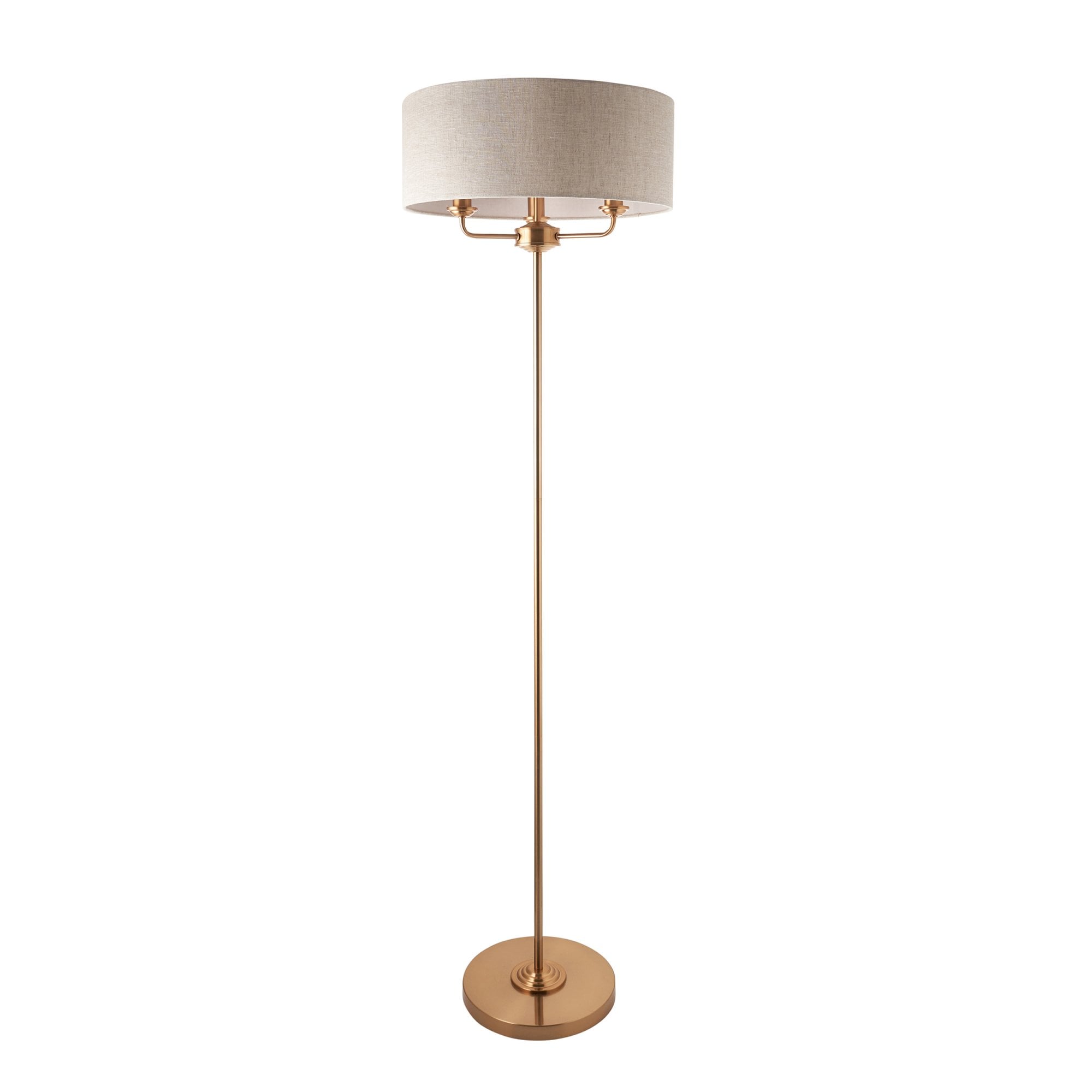 Endon Highclere 3 Light Floor - Vintage Brass & Natural Linen
