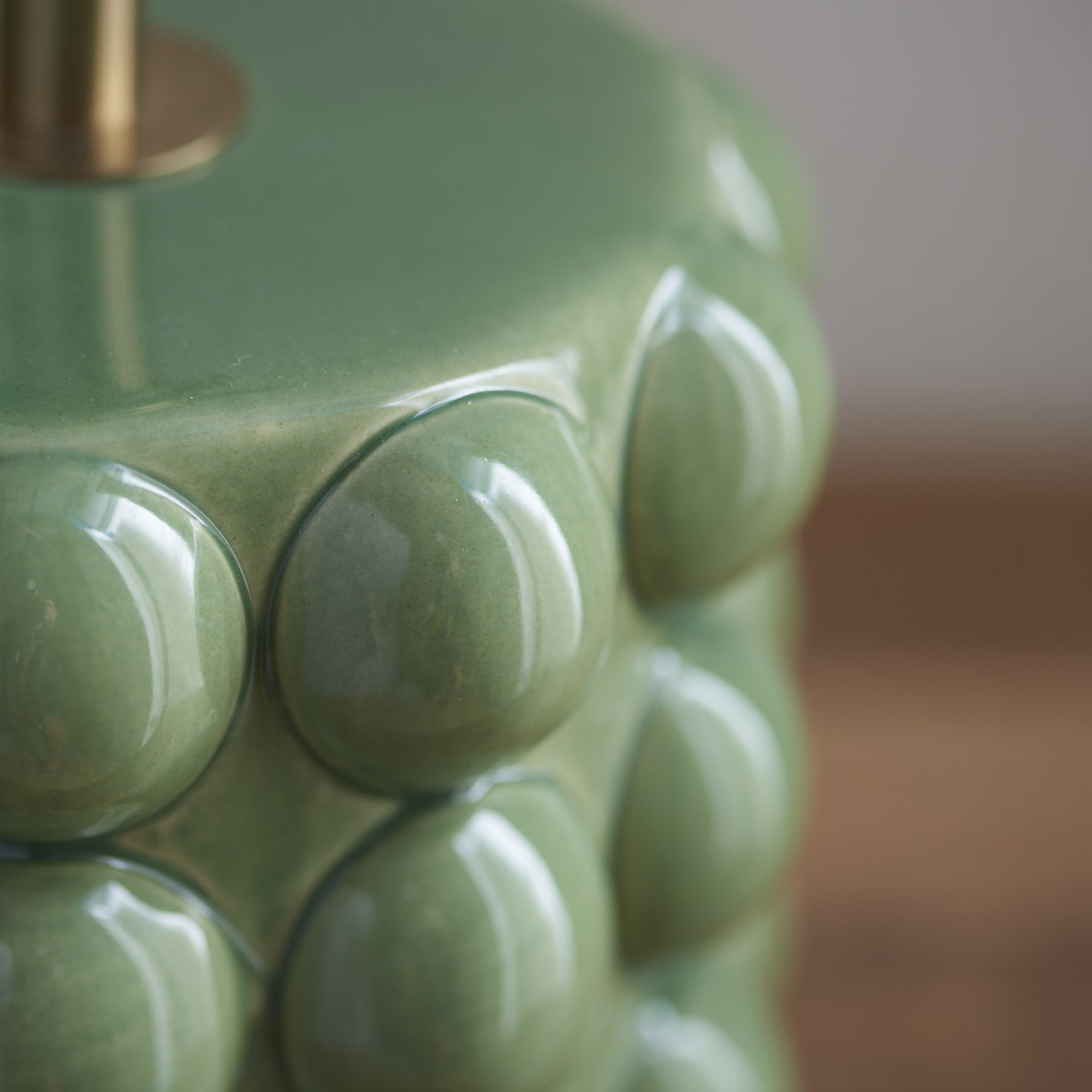 Endon Bobble Single Light Table Lamp - Olive Green Glaze & Brushed Aged Brass Plate