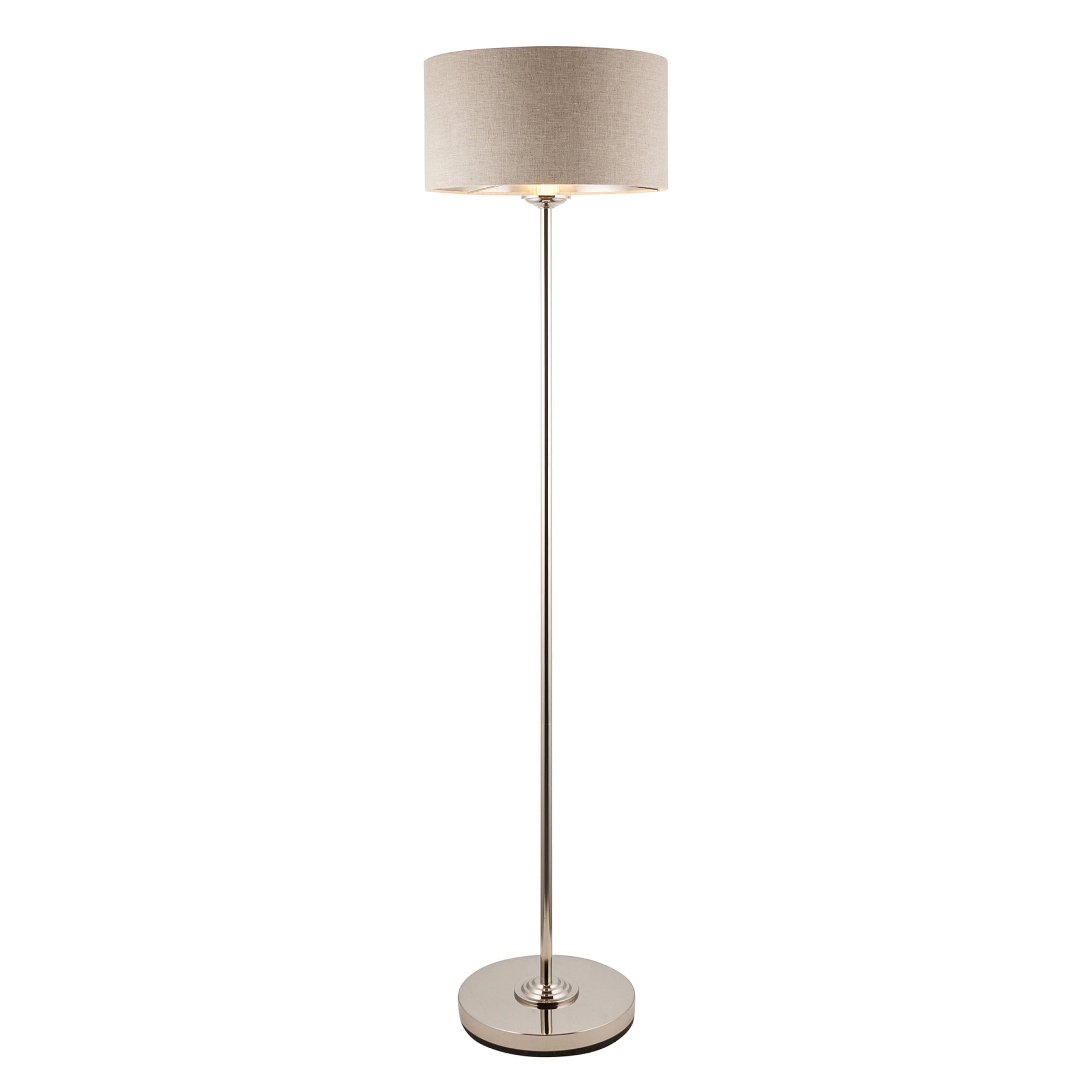 Endon Highclere Single Light Floor - Brushed Chrome Plate & Natural Linen